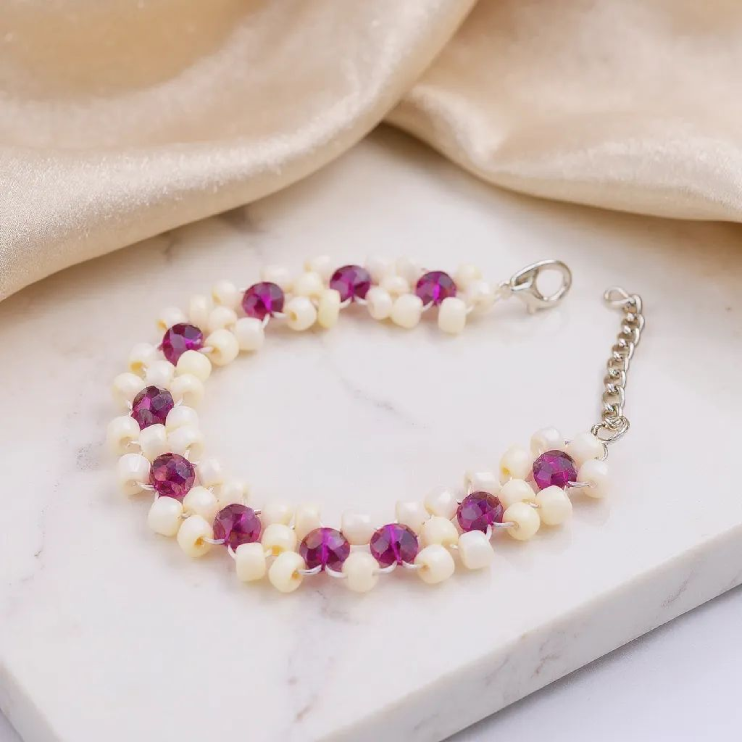 White and Purple Combo Bead Bracelet