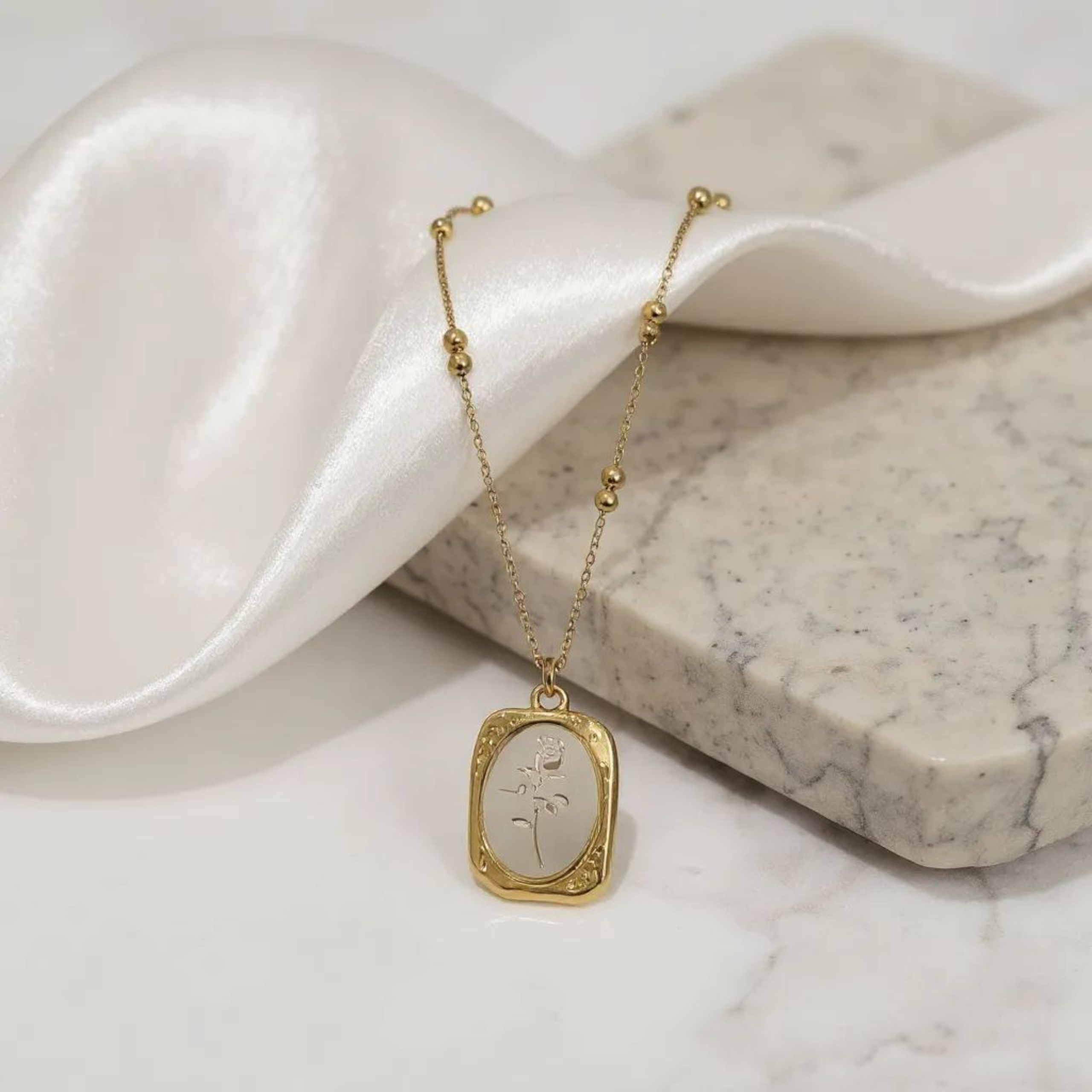 Victorian Rose Charm 18K Gold Plated Necklace