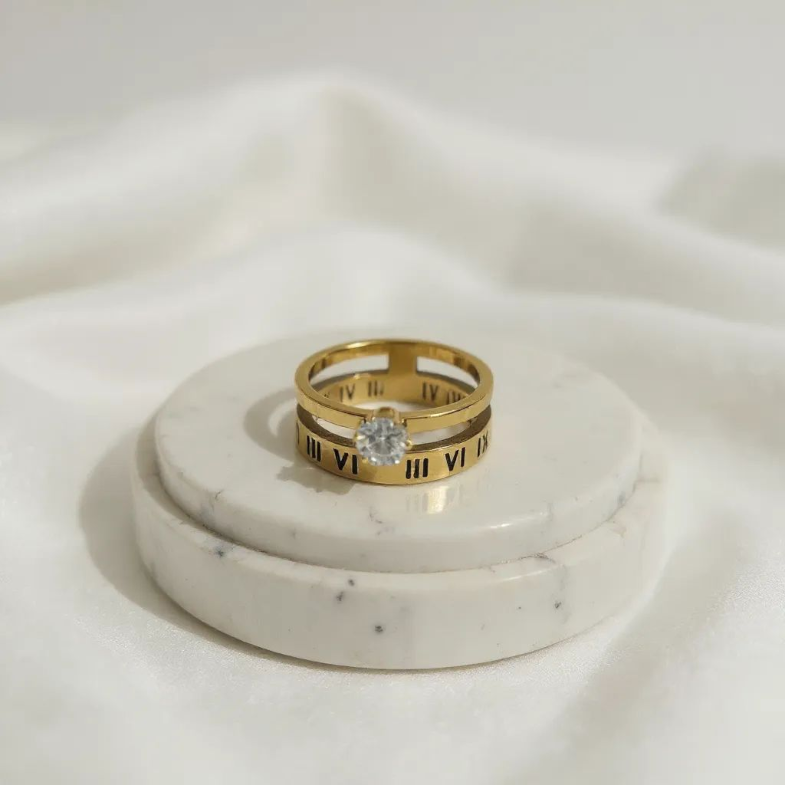 Roman Numeral 18K Gold Plated Ring