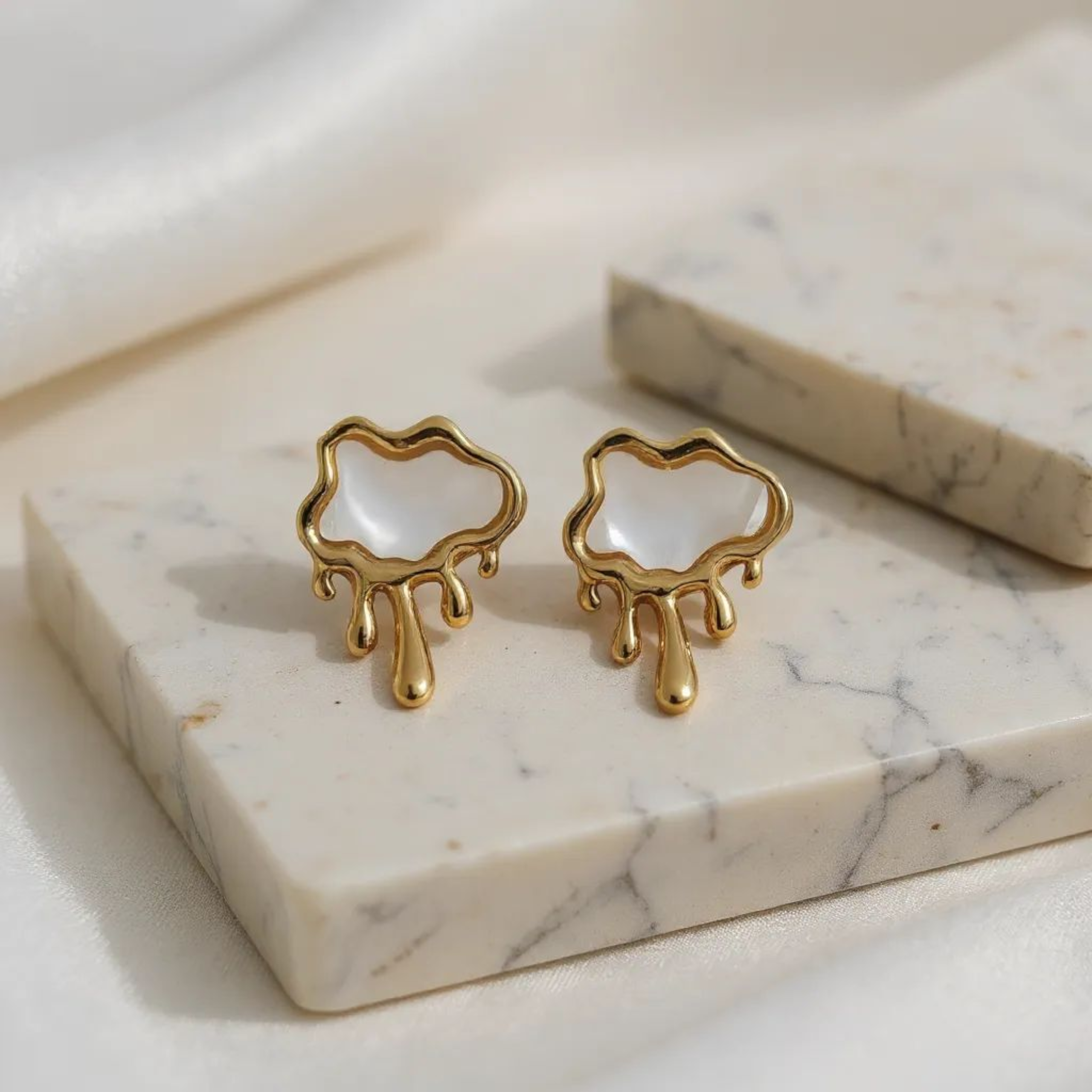 Raindrop Cloud White 18K Gold Plated Studs