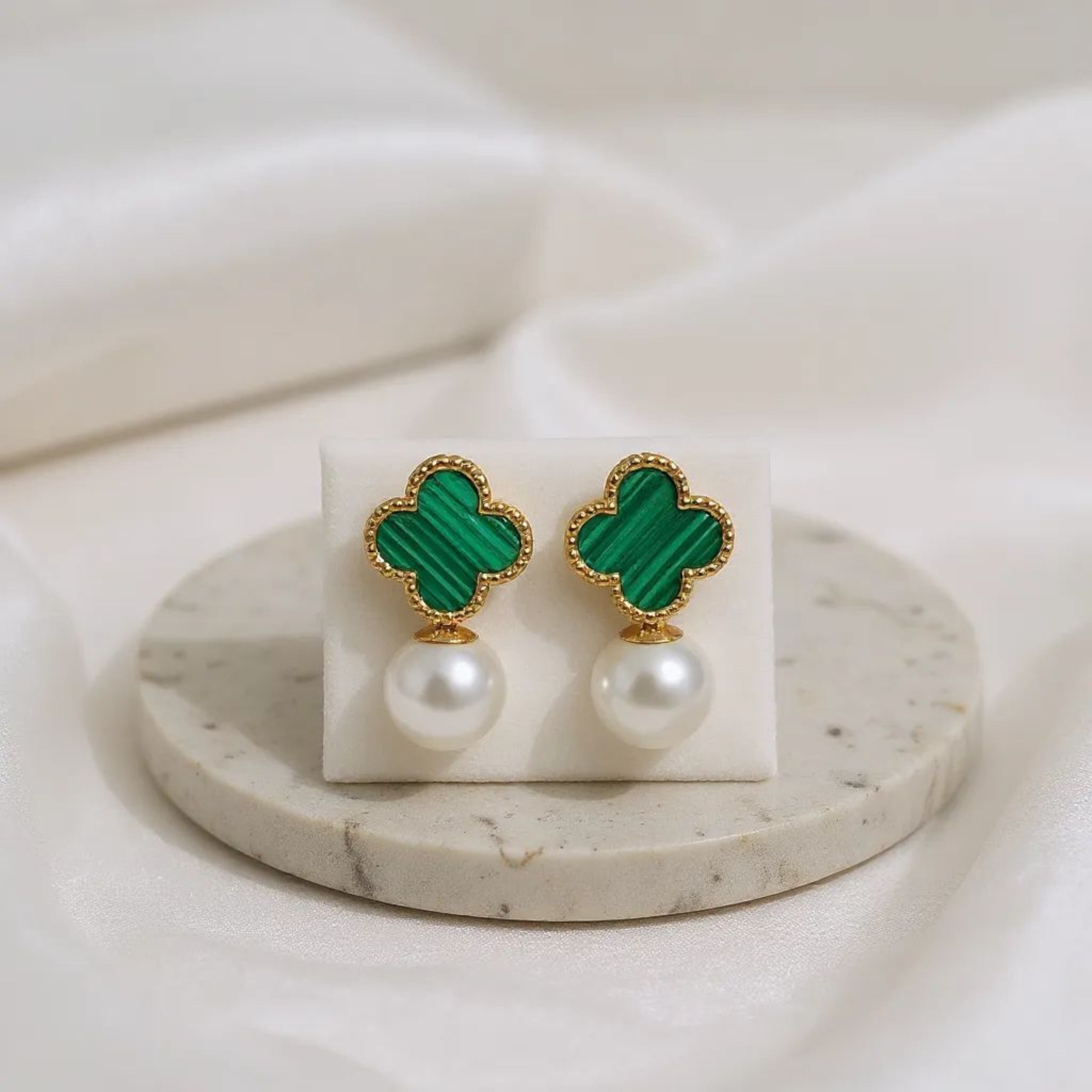 Clover with Pearl 18K Gold Plated Earrings