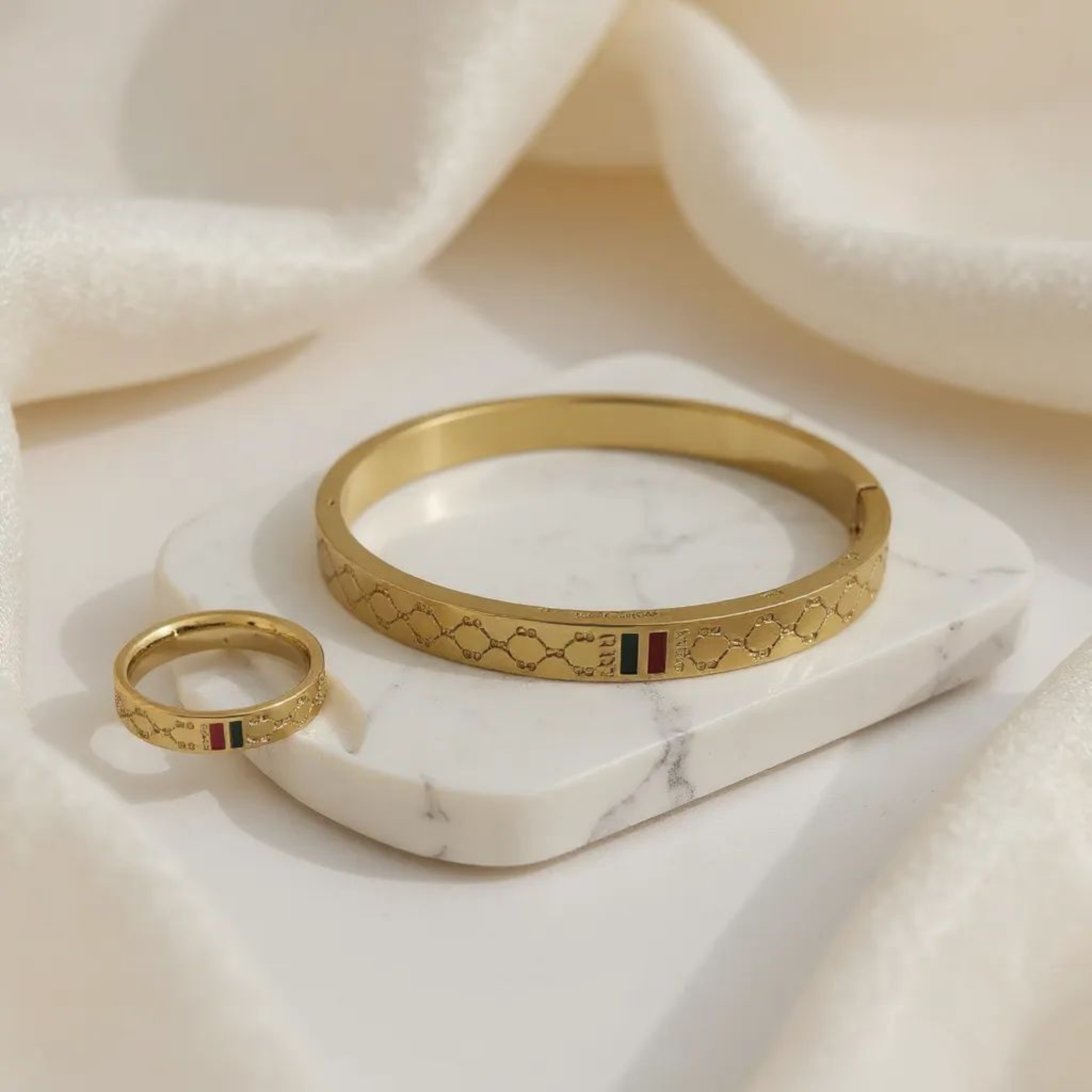 Carved 18K Gold Plated Set