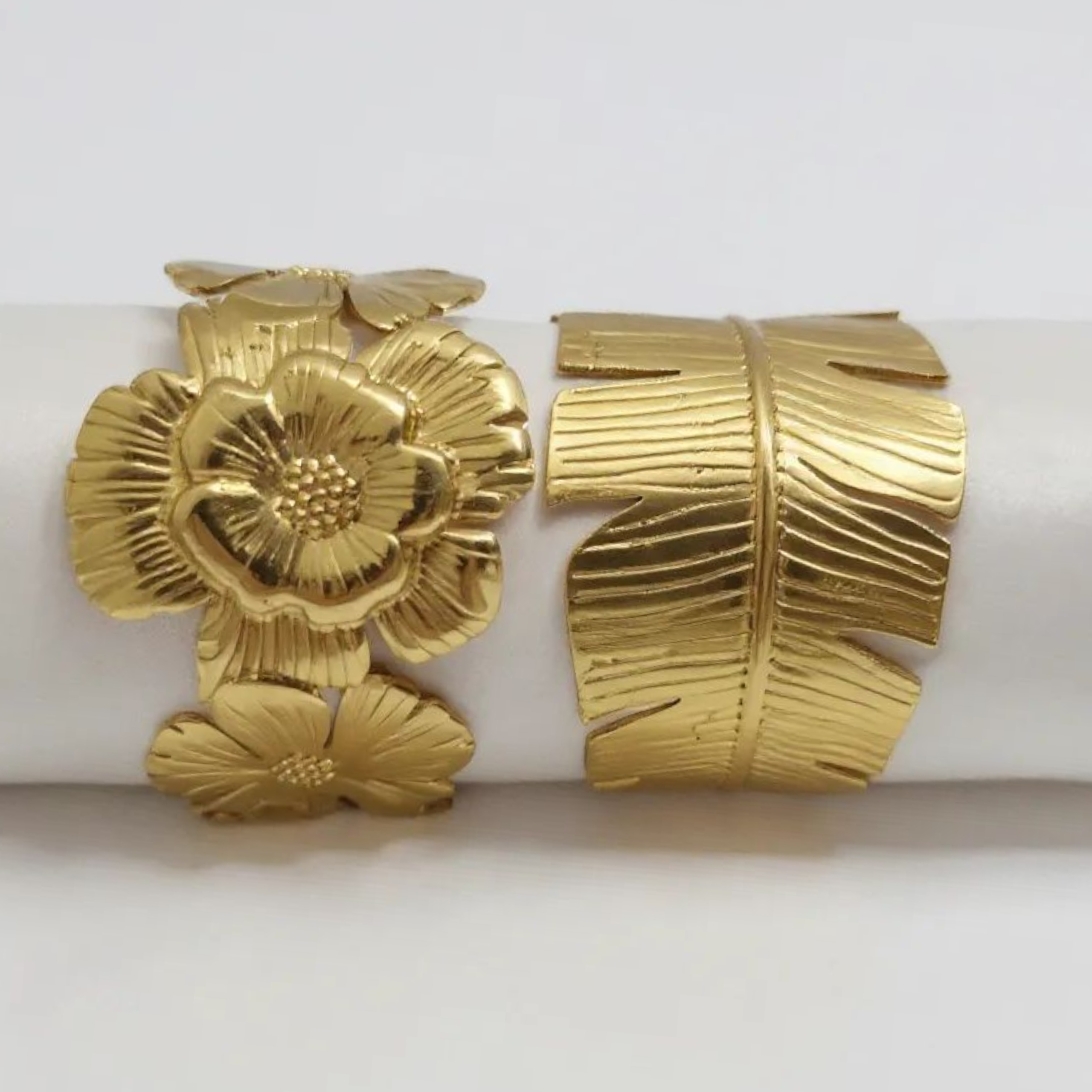 Leaf and Flower Handcuff Bundle 18K Gold Plated