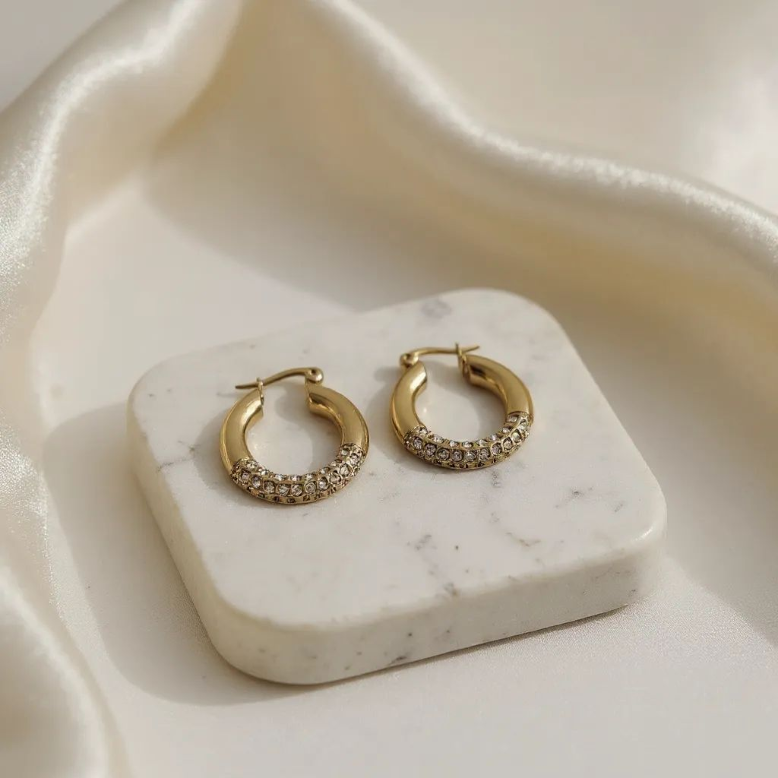 Rhinestone Hoop 18K Gold Plated Earrings