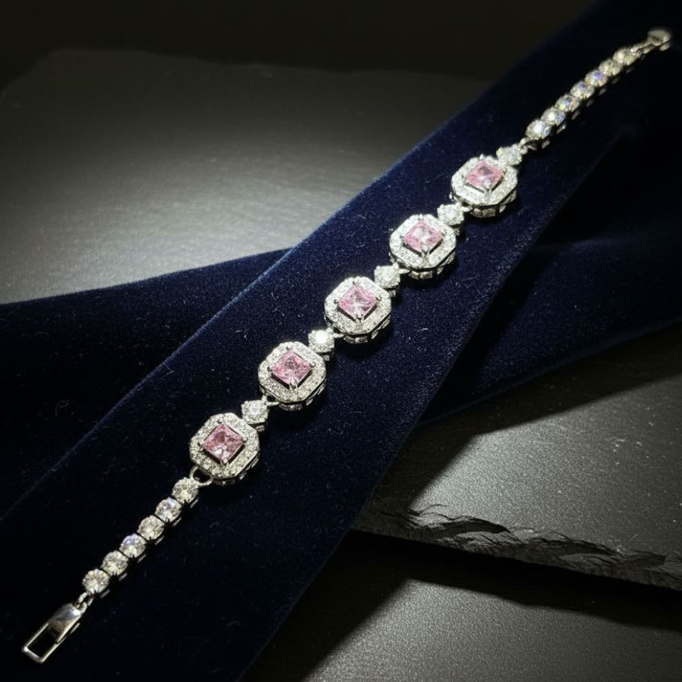 Pastel Blush Silver Plated Bracelet (Adjustable)