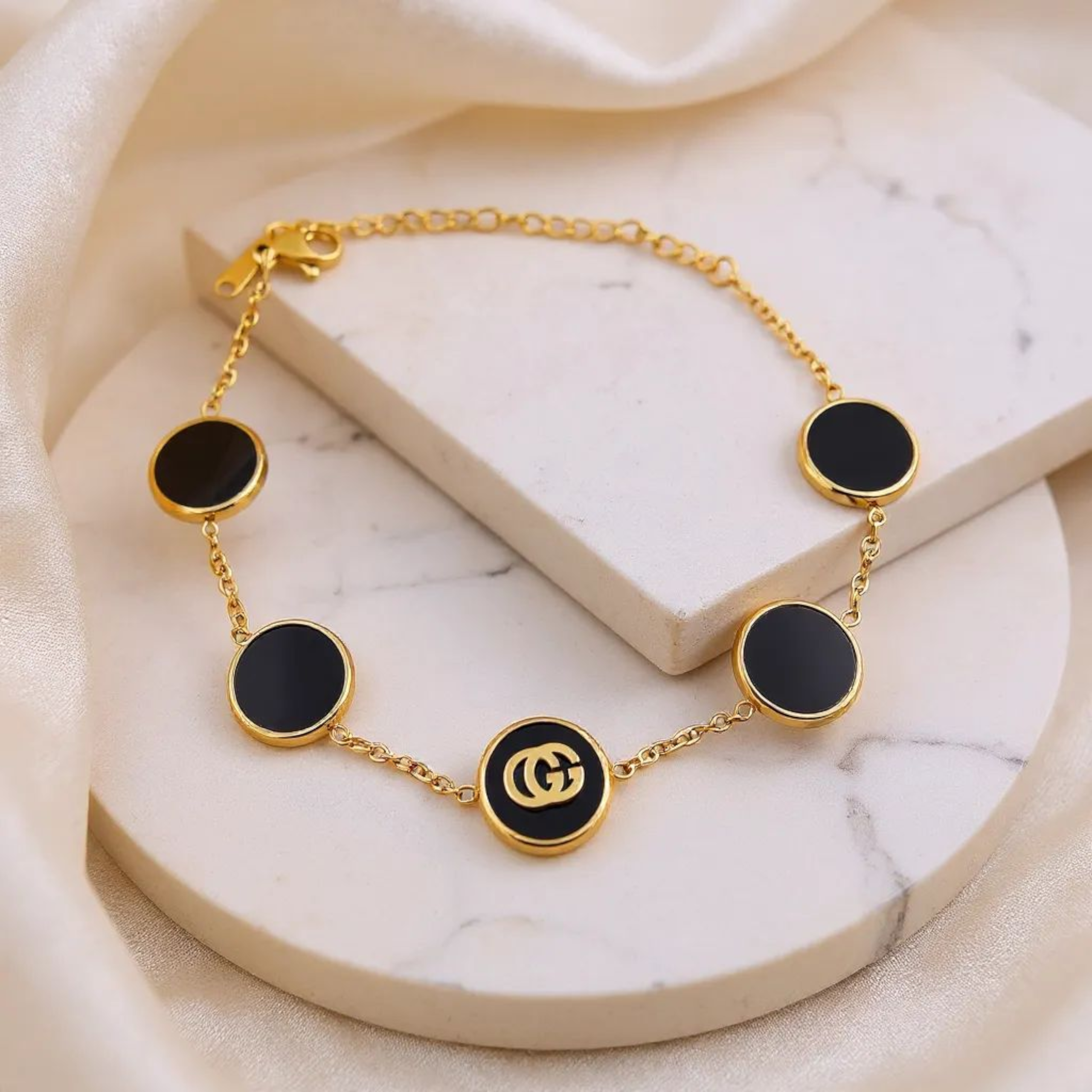 Chanel Black Link 18K Gold Plated Bracelet