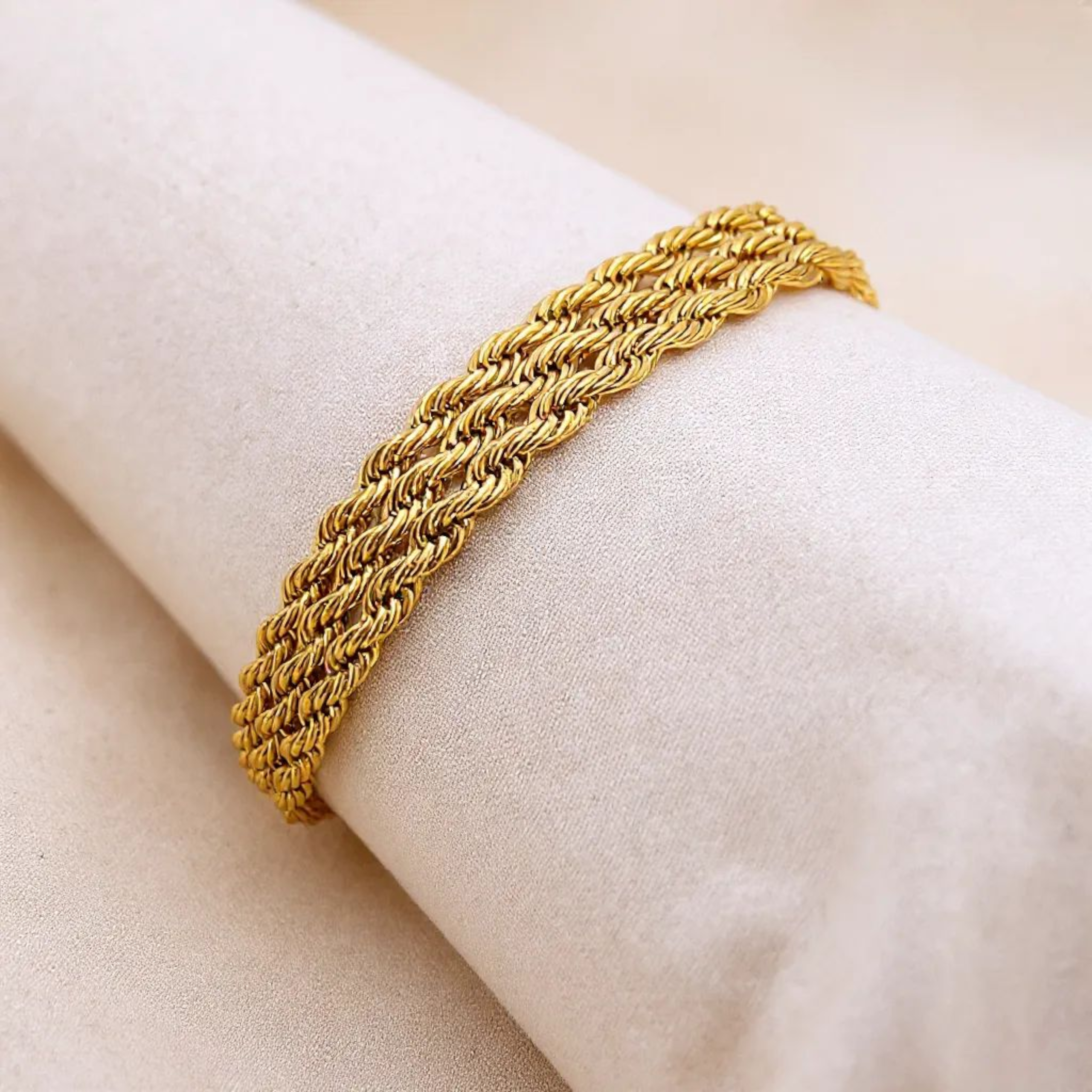 Triple Layer Rope 18K Gold Plated Bracelet