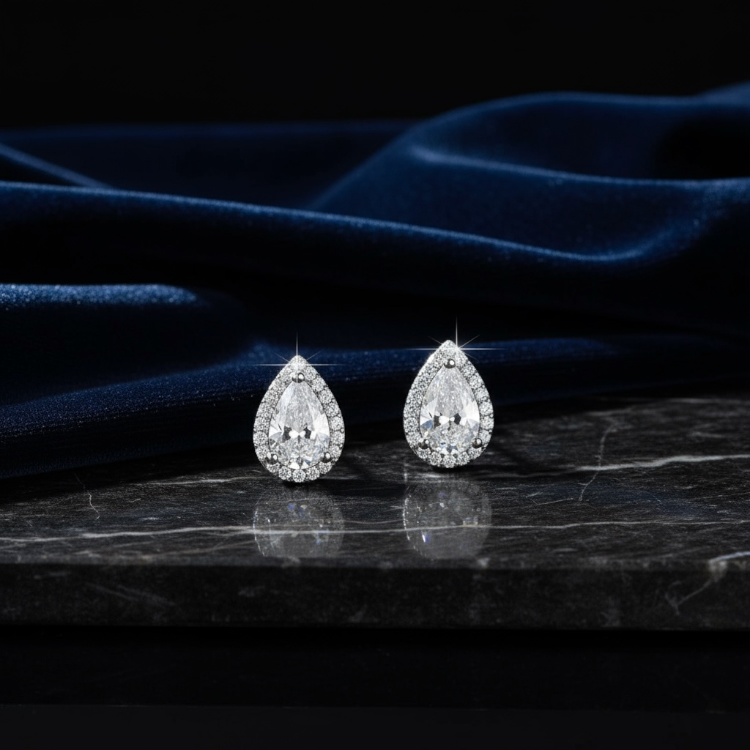 Pave Diamond Silver Plated Studs