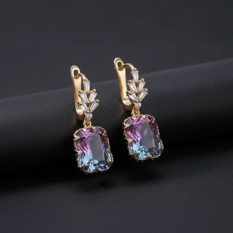 Gradient Crystal Dangle Gold Plated Earrings