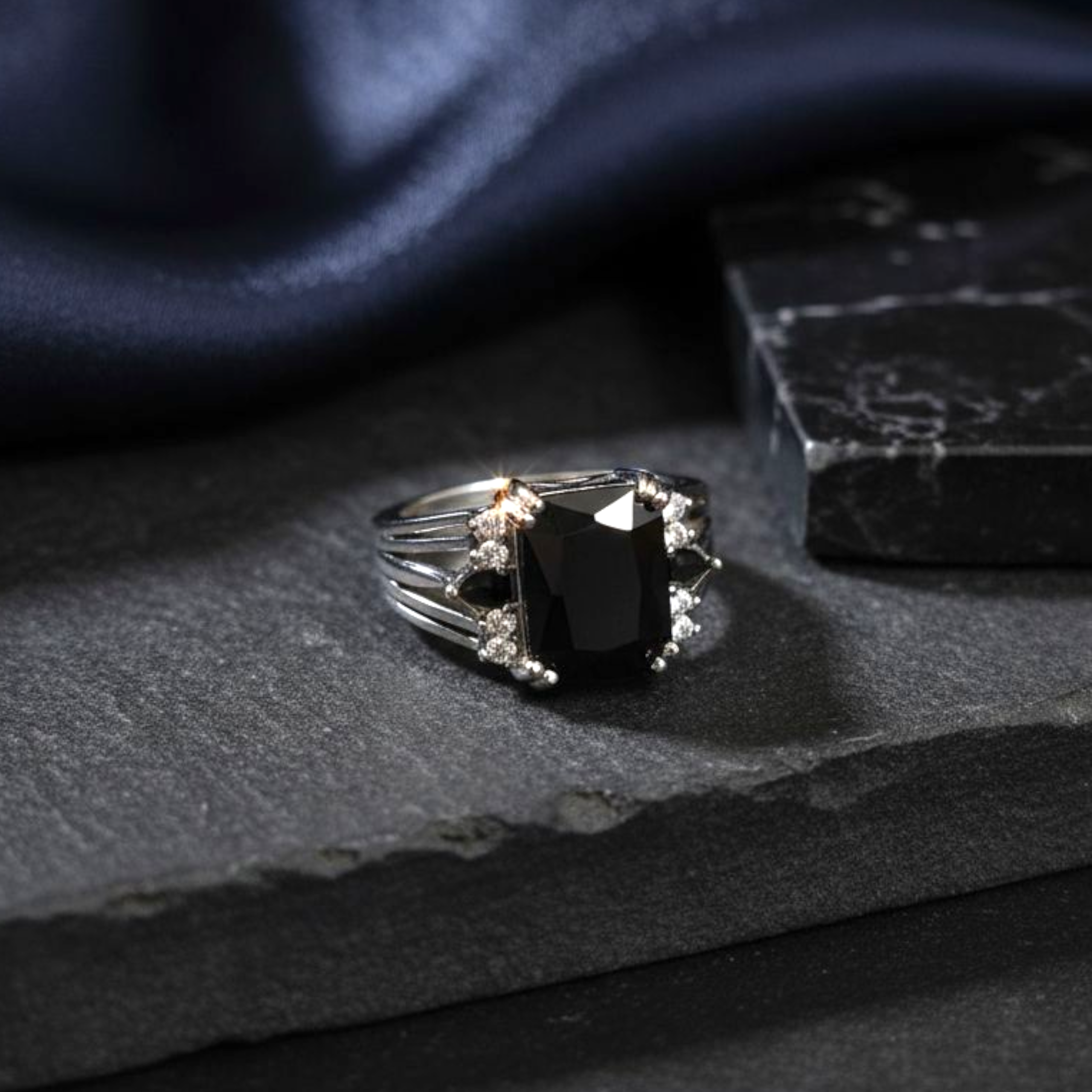 Shadow Stone Silver Plated Ring