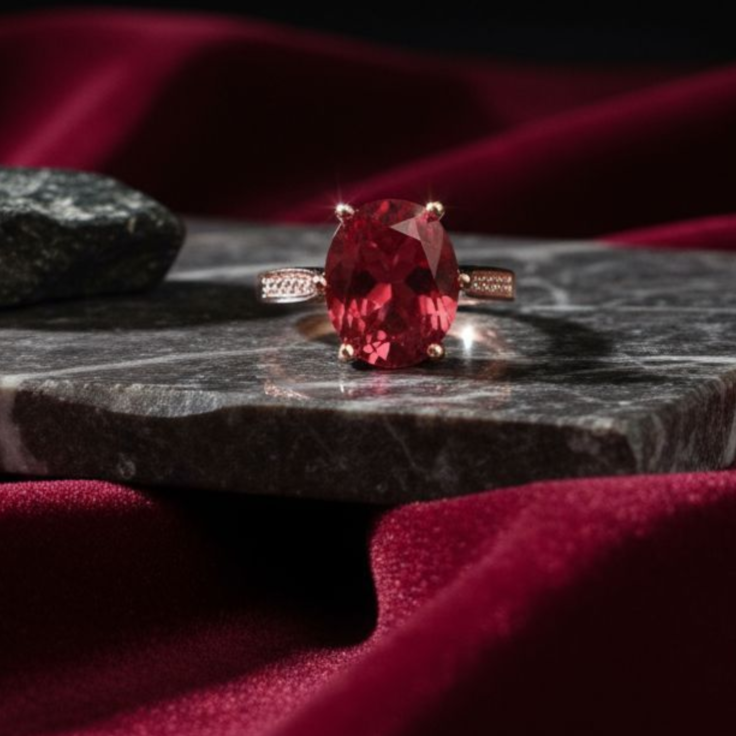 Red Garnet Gold Plated Ring (Adjustable)