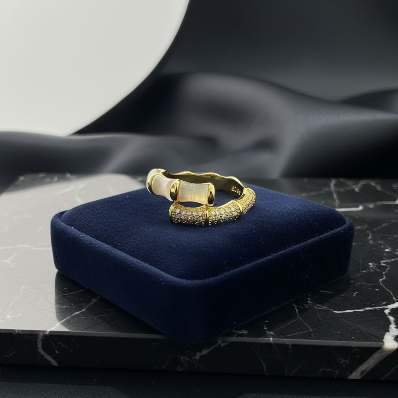 Bamboo Sparkle Gold Plated Ring (Adjustable)