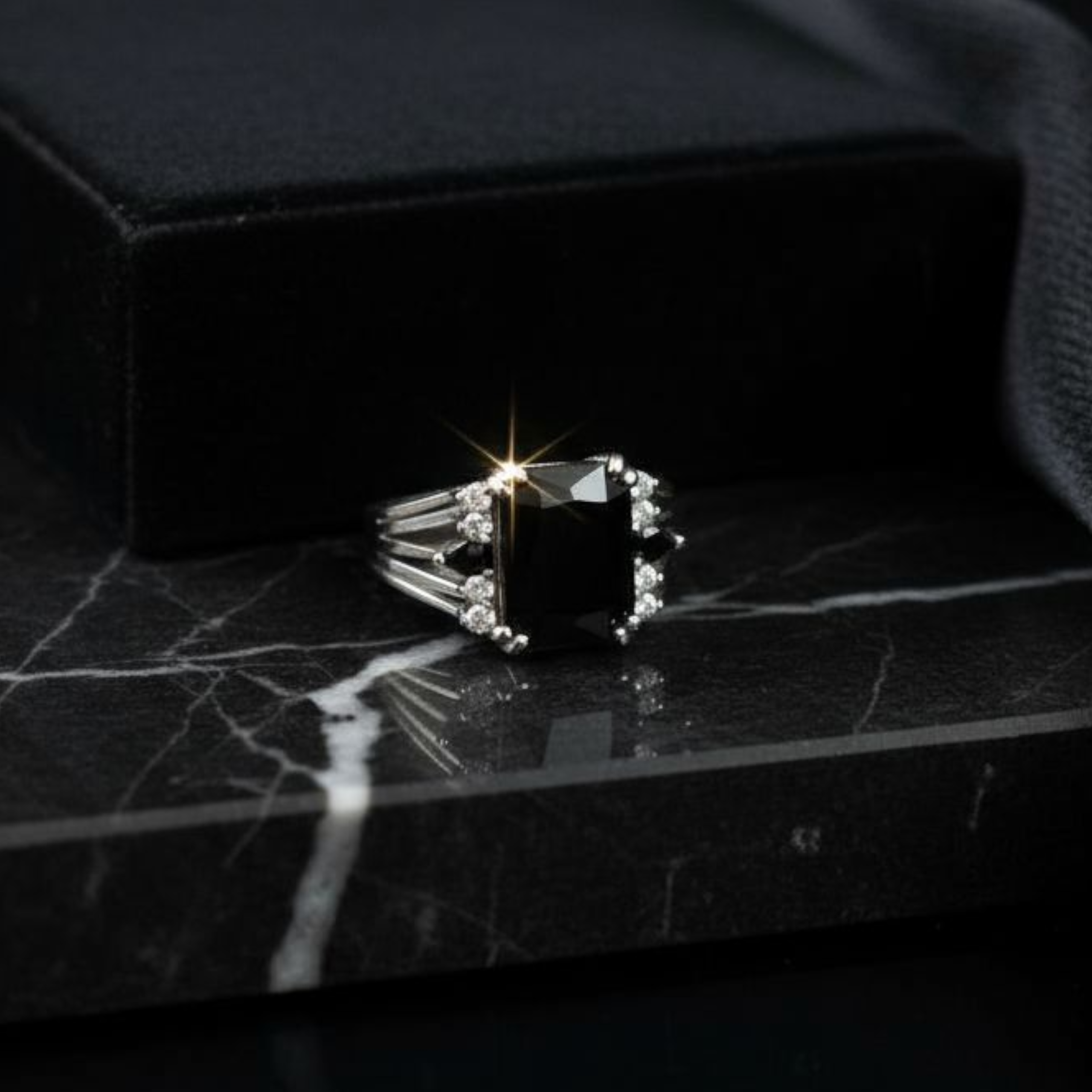 Shadow Stone Silver Plated Ring