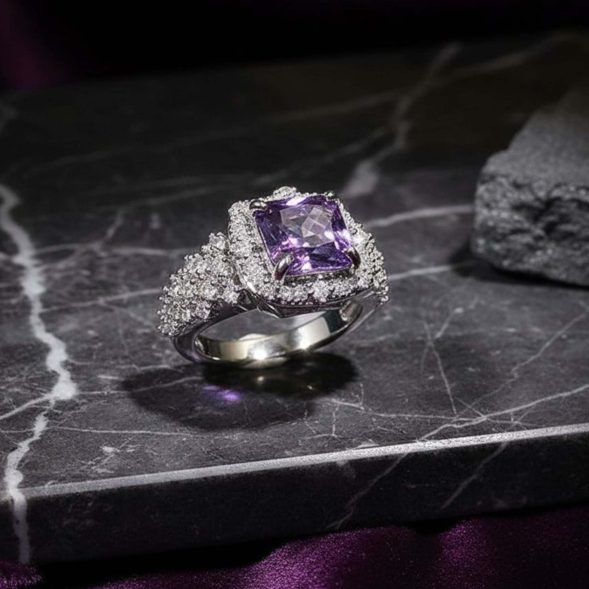 Violet Luxe Silver Plated Ring (Adjustable)