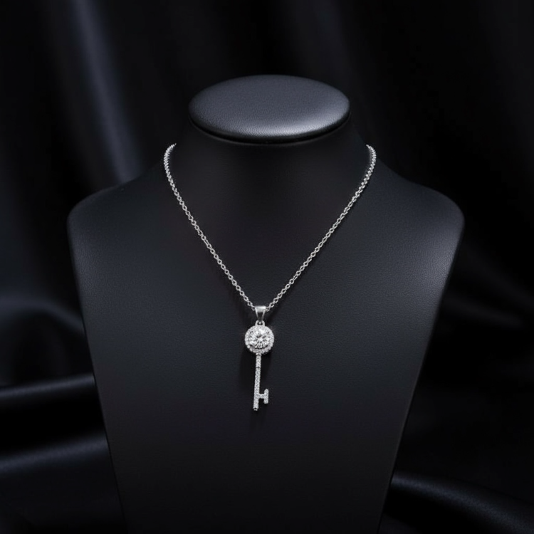 Luxury Key Diamond Silver Plated Necklace