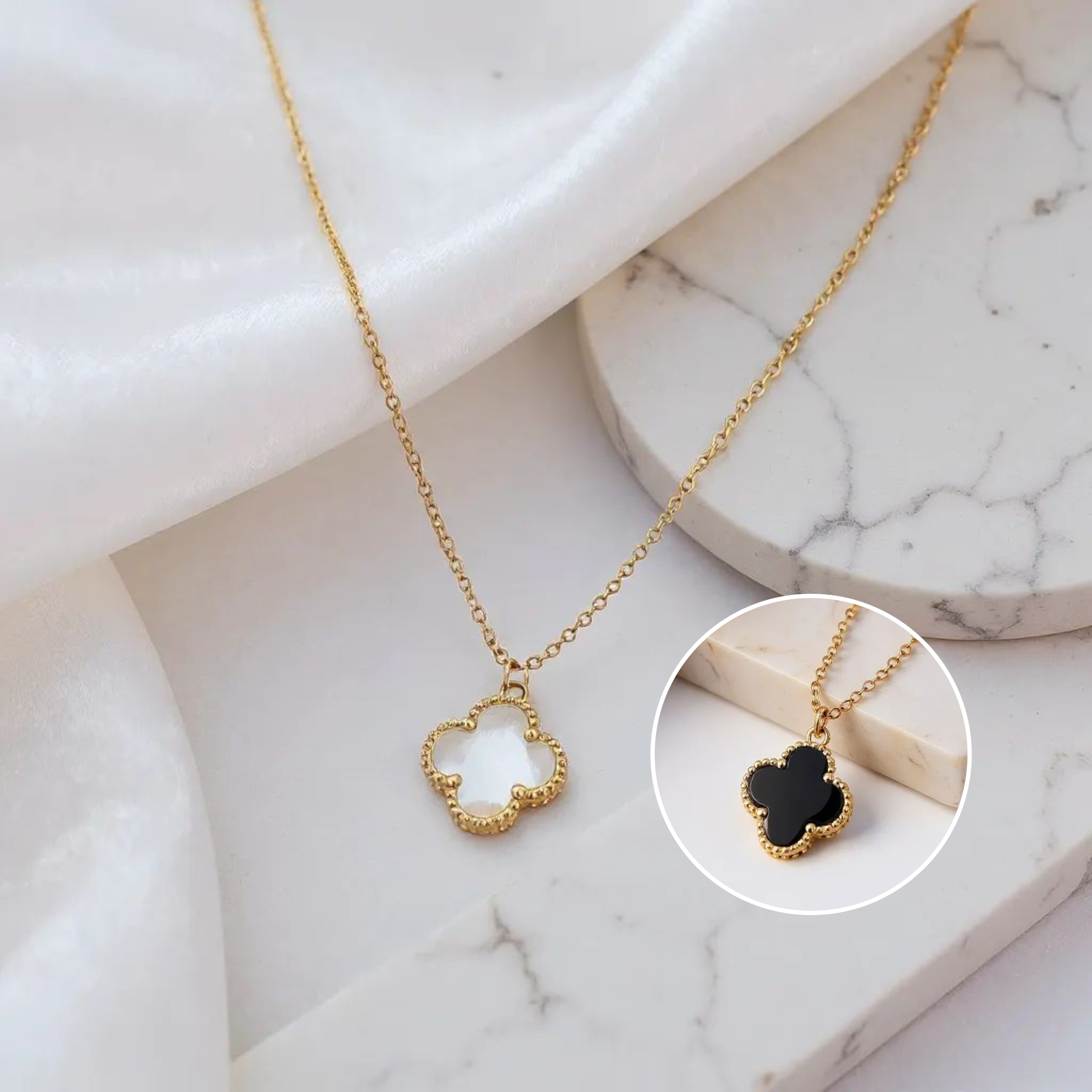 Double Sided Clover 18K Gold Plated Necklace