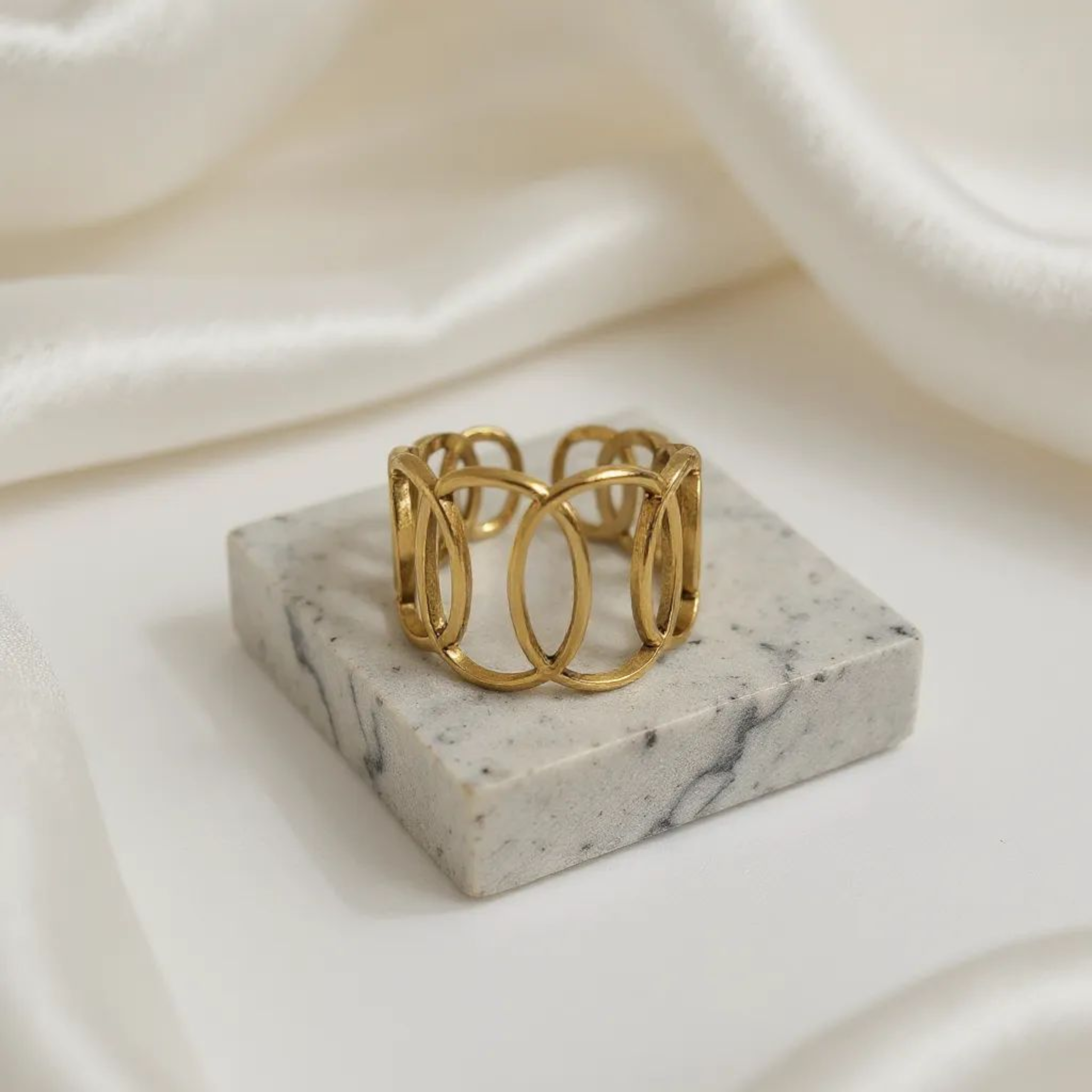 Overlapping Circle 18K Gold Plated Ring (Adjustable)