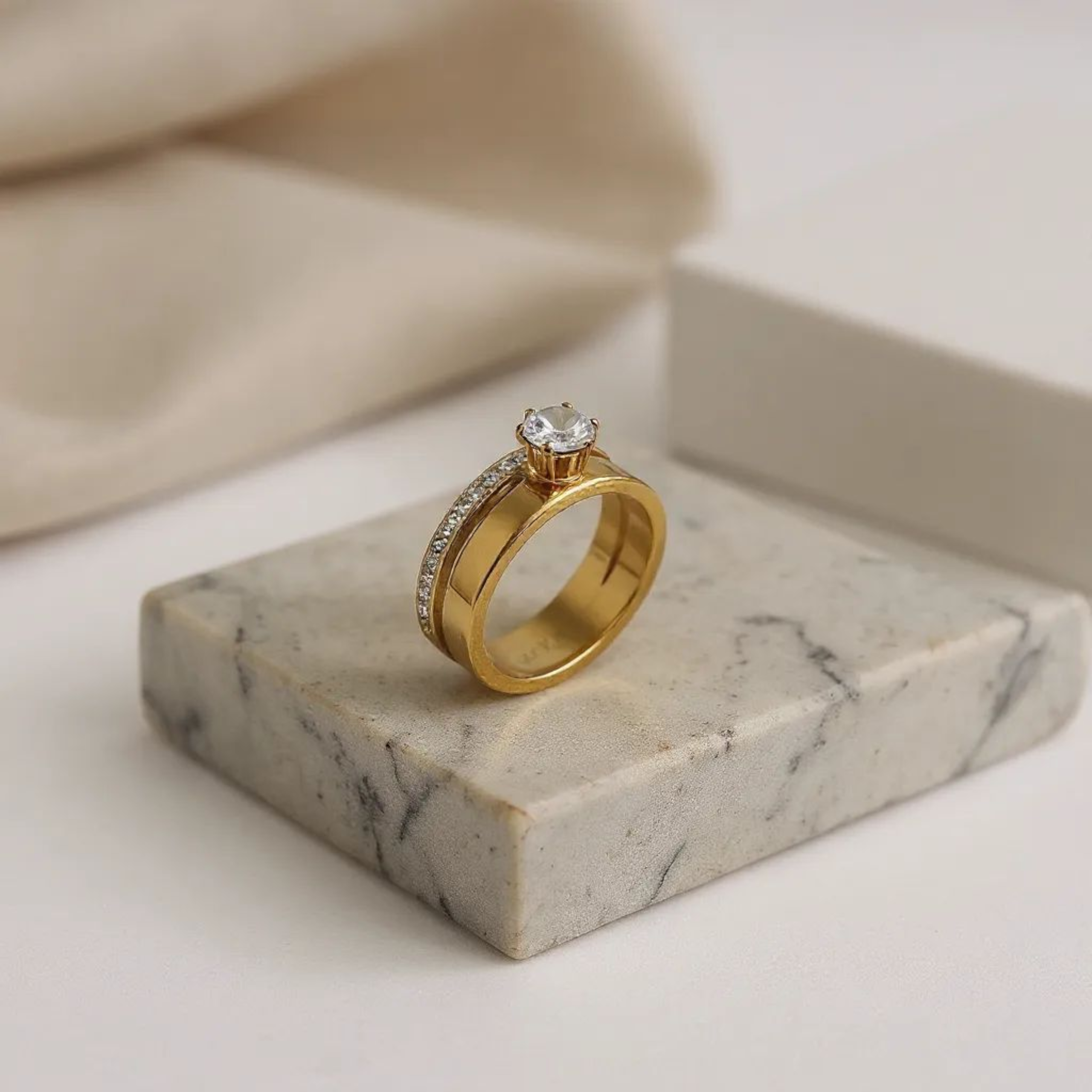 Double with Diamond 18K Gold Plated Ring