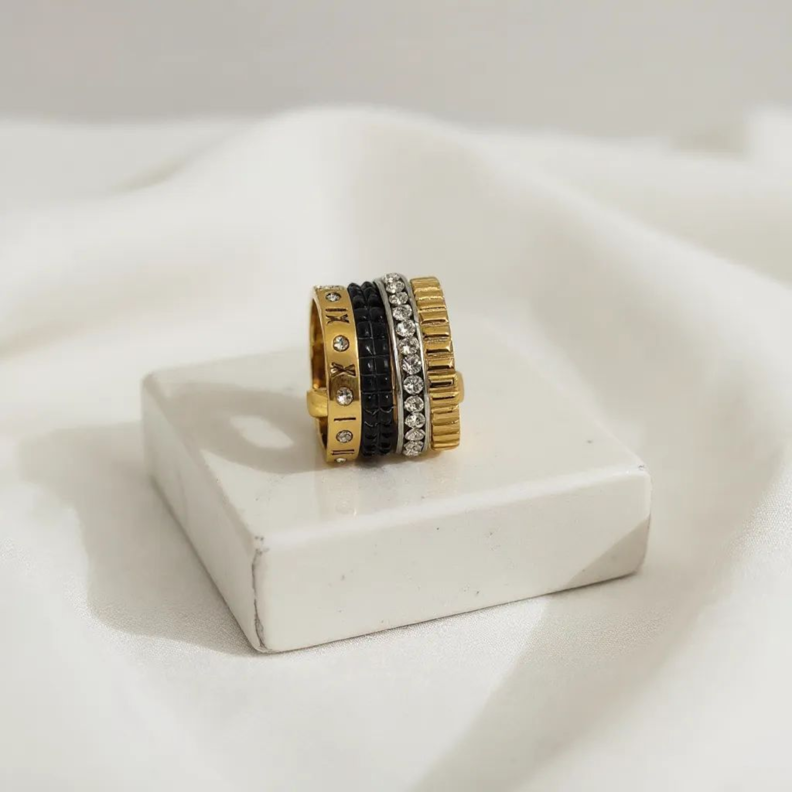 Stacked Multi Gemstone 18K Gold Plated Ring