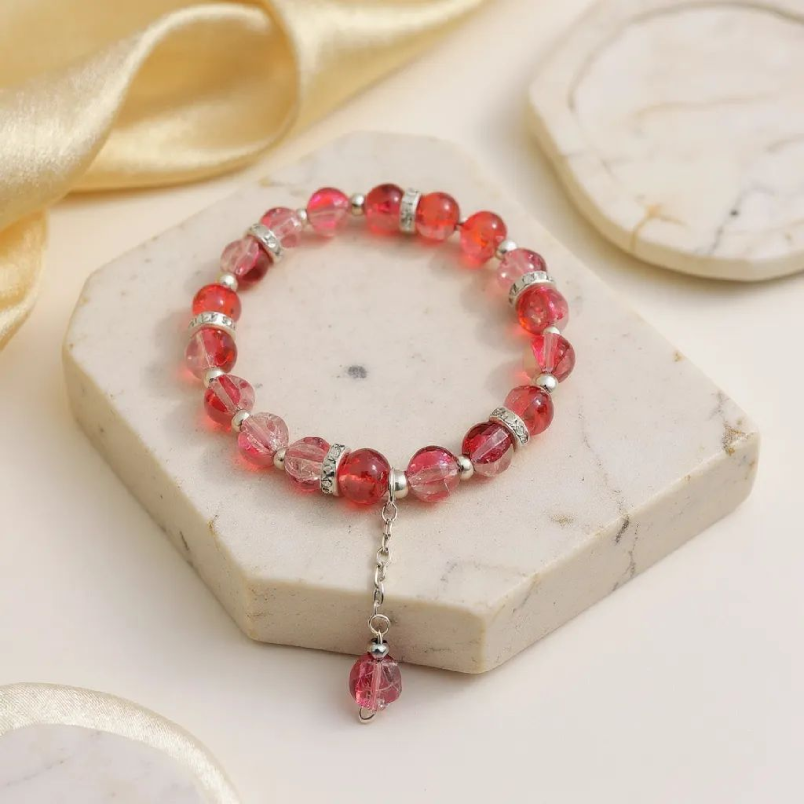 Red Crackle Beads Bracelet