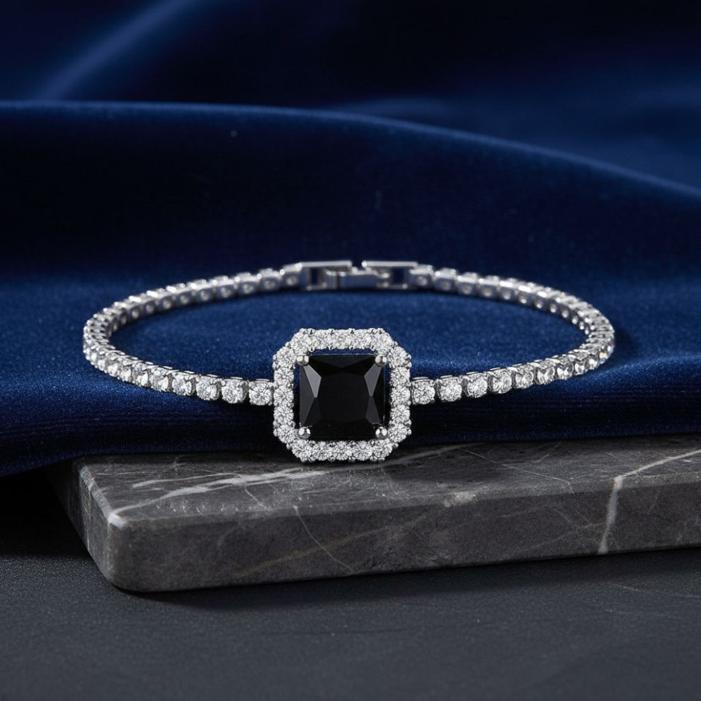 Square Gemstone Silver Plated Bracelet