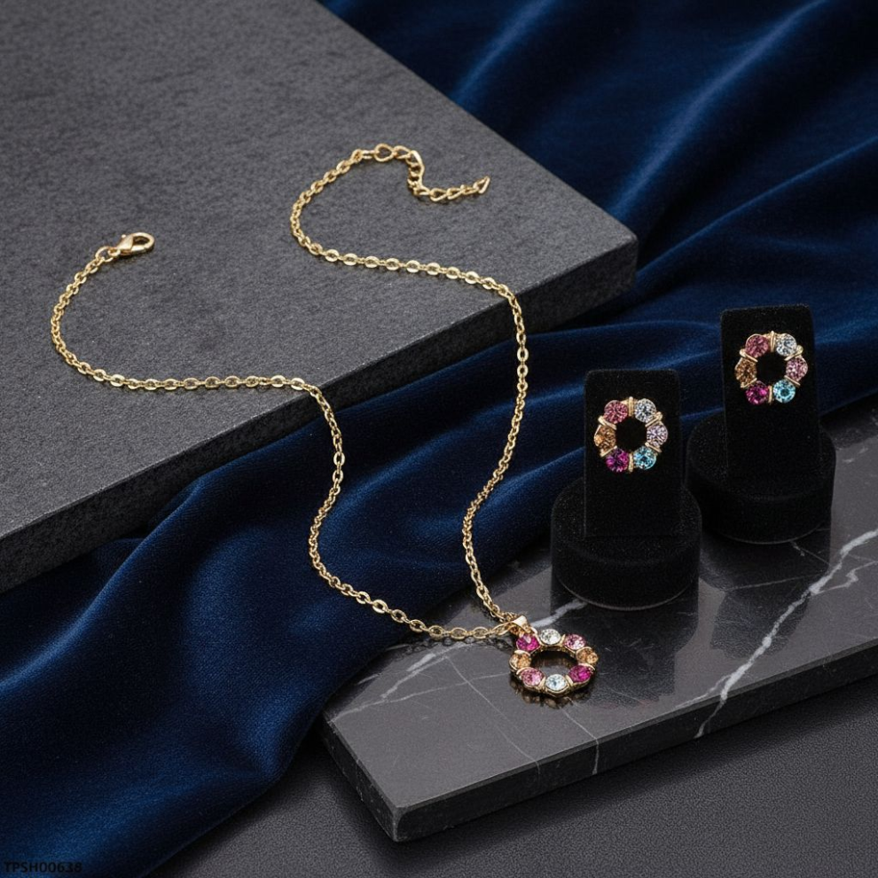 Dainty Multicolor Stone Gold Plated Set