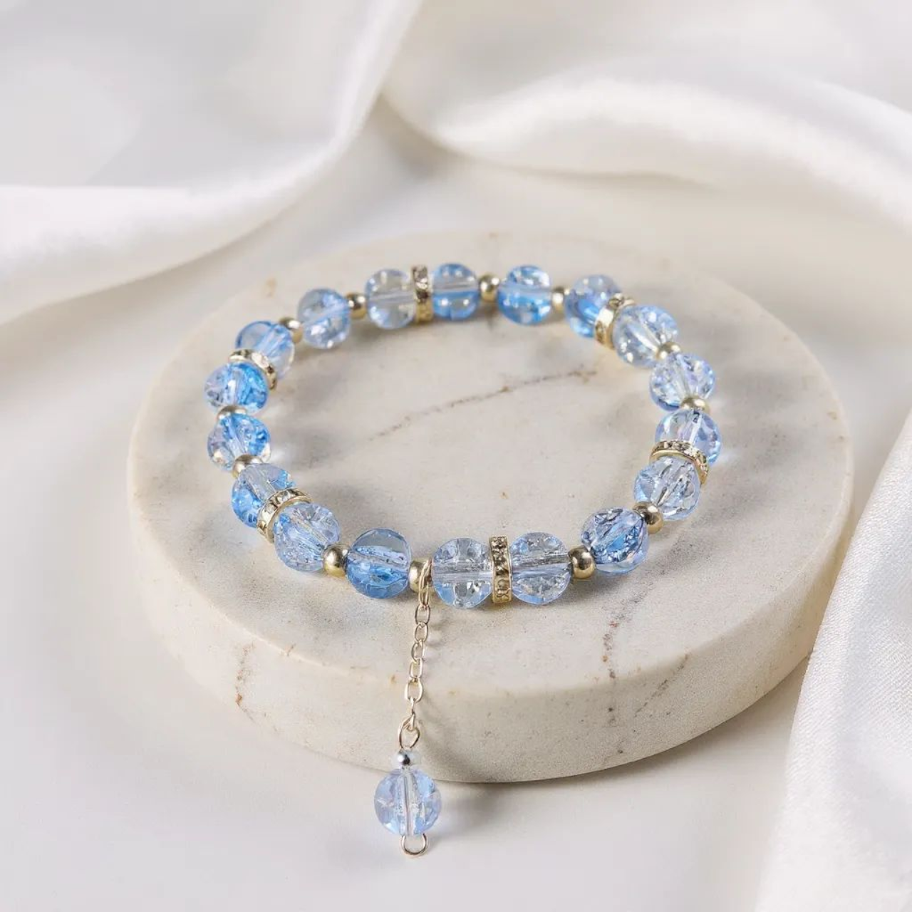 Blue Crackle Beads Bracelet