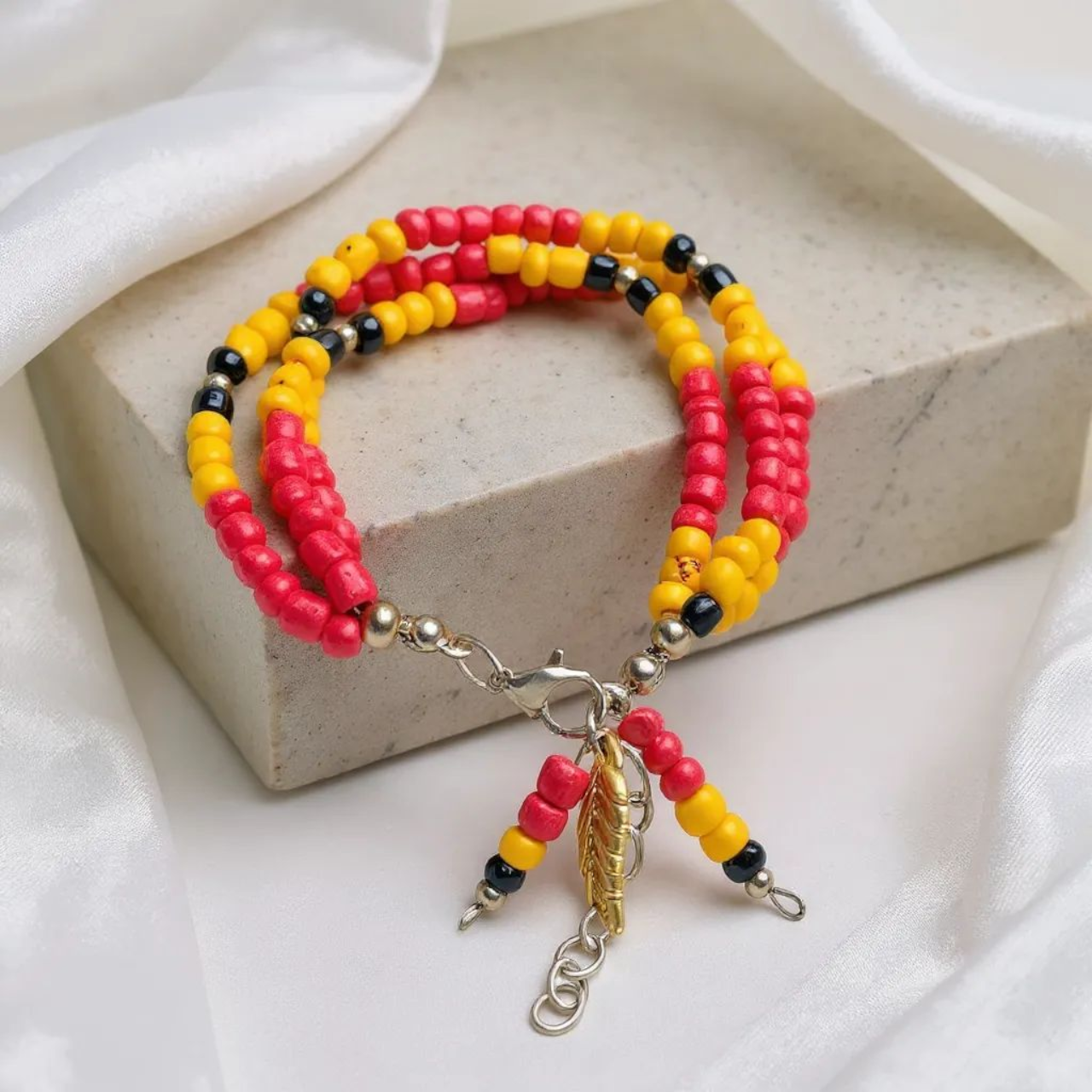 Three Strand with Leaf Charm Bracelet