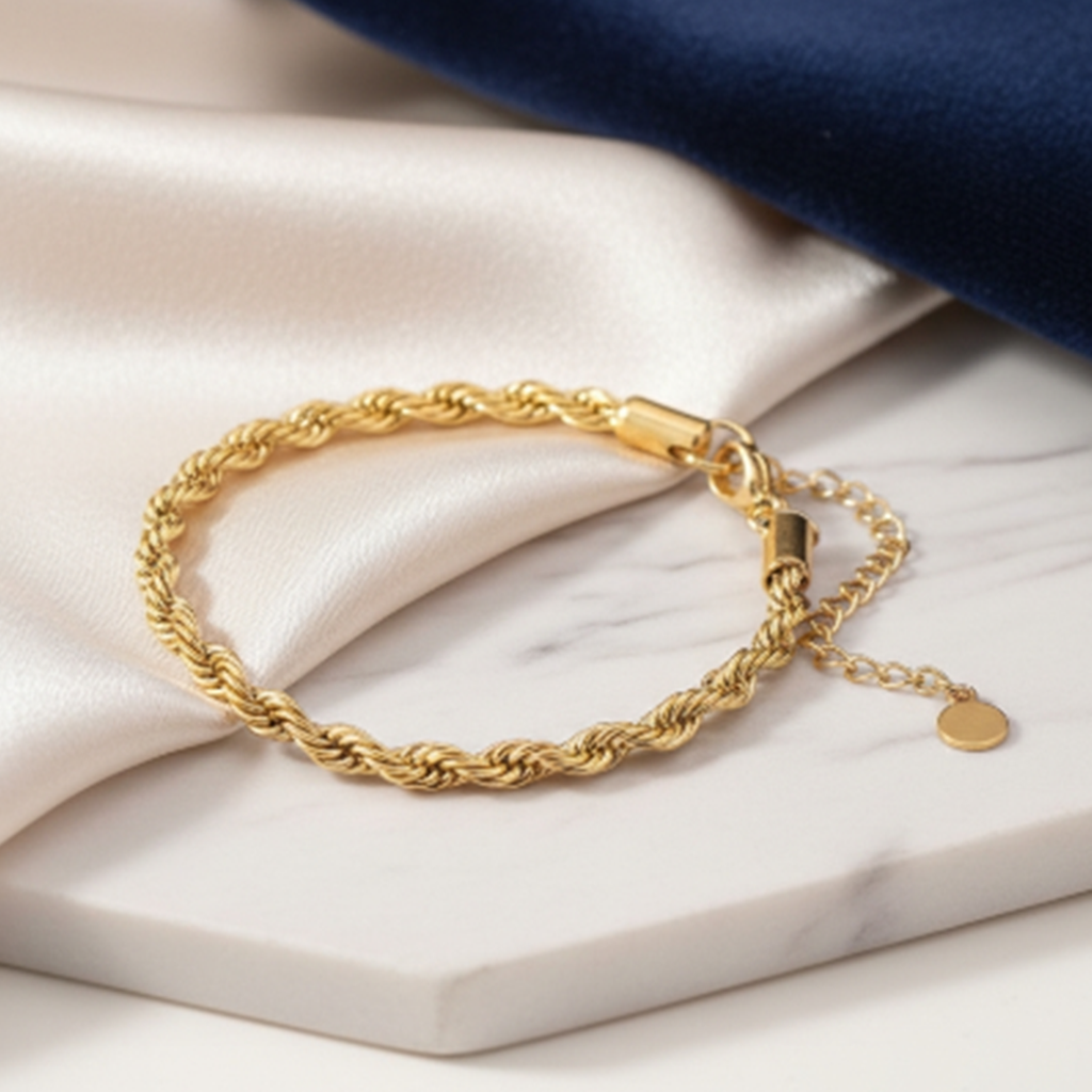 Twisted Rope 18K Gold Plated Bracelet