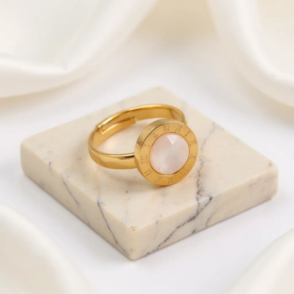 Roman Onyx 18k Gold Plated Ring (Adjustable)