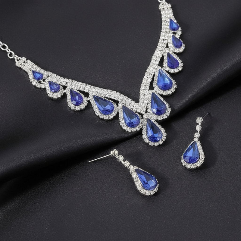 Royal Blue Teardrop Silver Plated Set