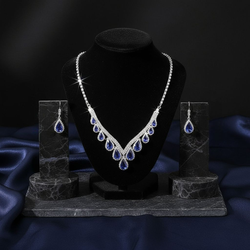 Royal Blue Teardrop Silver Plated Set