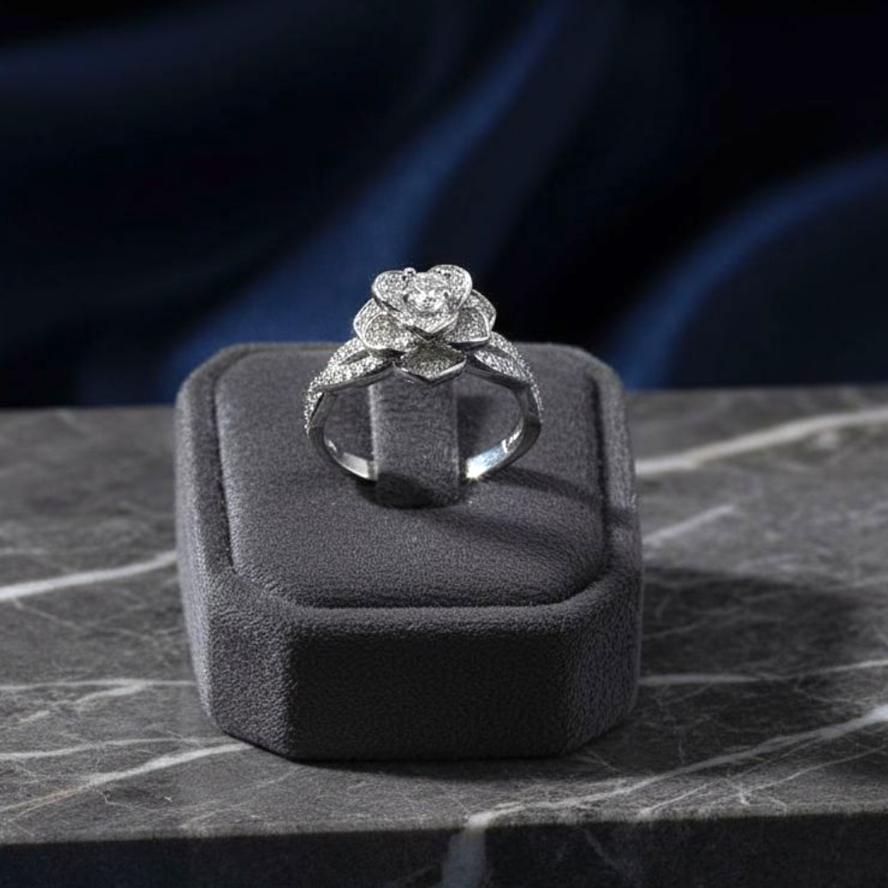 Midnight Bloom Silver Plated Ring