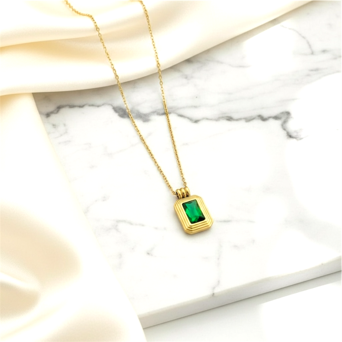 Emerald Radiance 18K Gold Plated Necklace