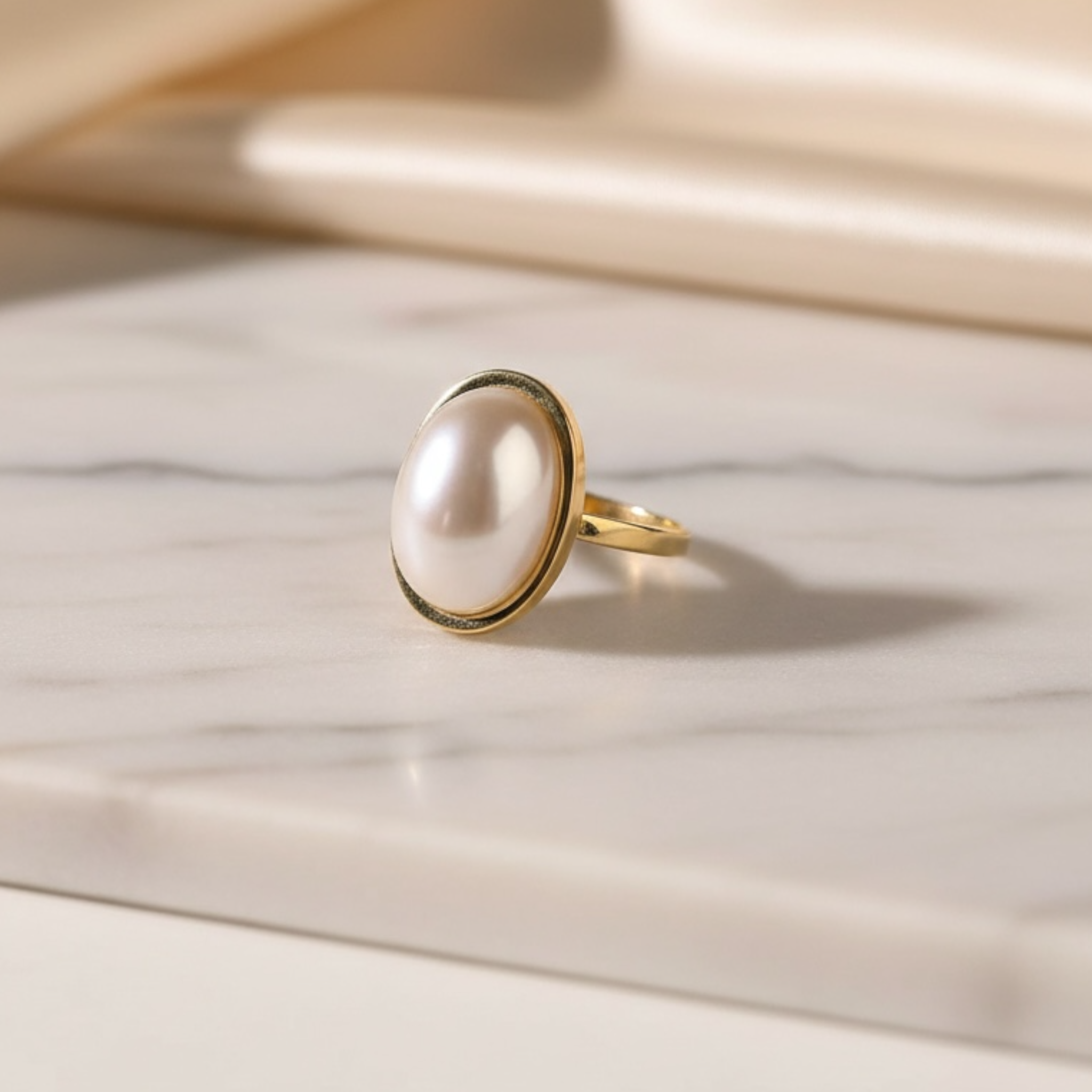 Halo Pearl 18K Gold Plated Ring (Adjustable)