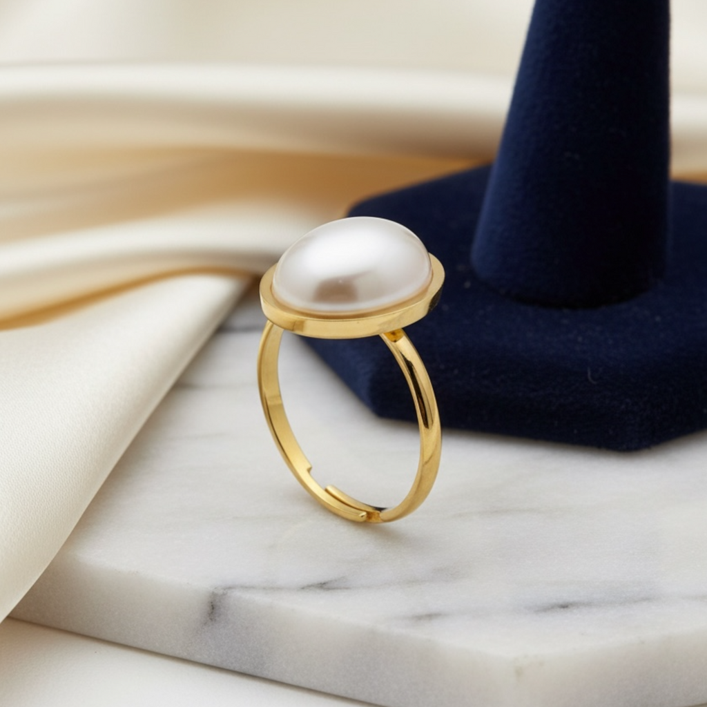Halo Pearl 18K Gold Plated Ring (Adjustable)