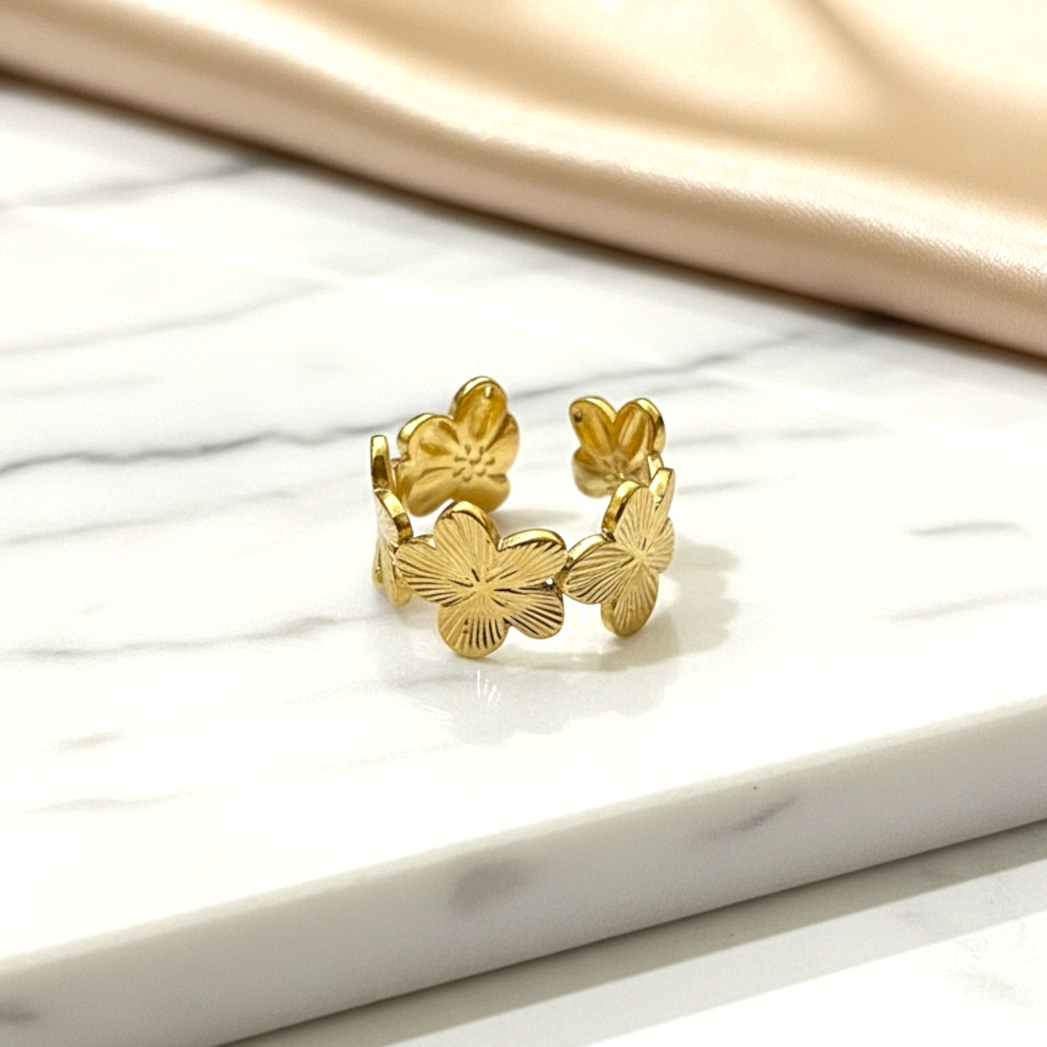 Floral Petals 18K Gold Plated Ring (Adjustable)