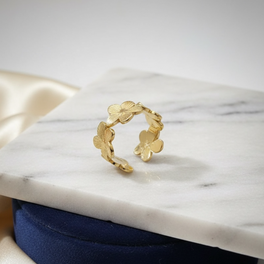 Floral Petals 18K Gold Plated Ring (Adjustable)