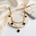 Double Chain Black Clover 18K Gold Plated Necklace