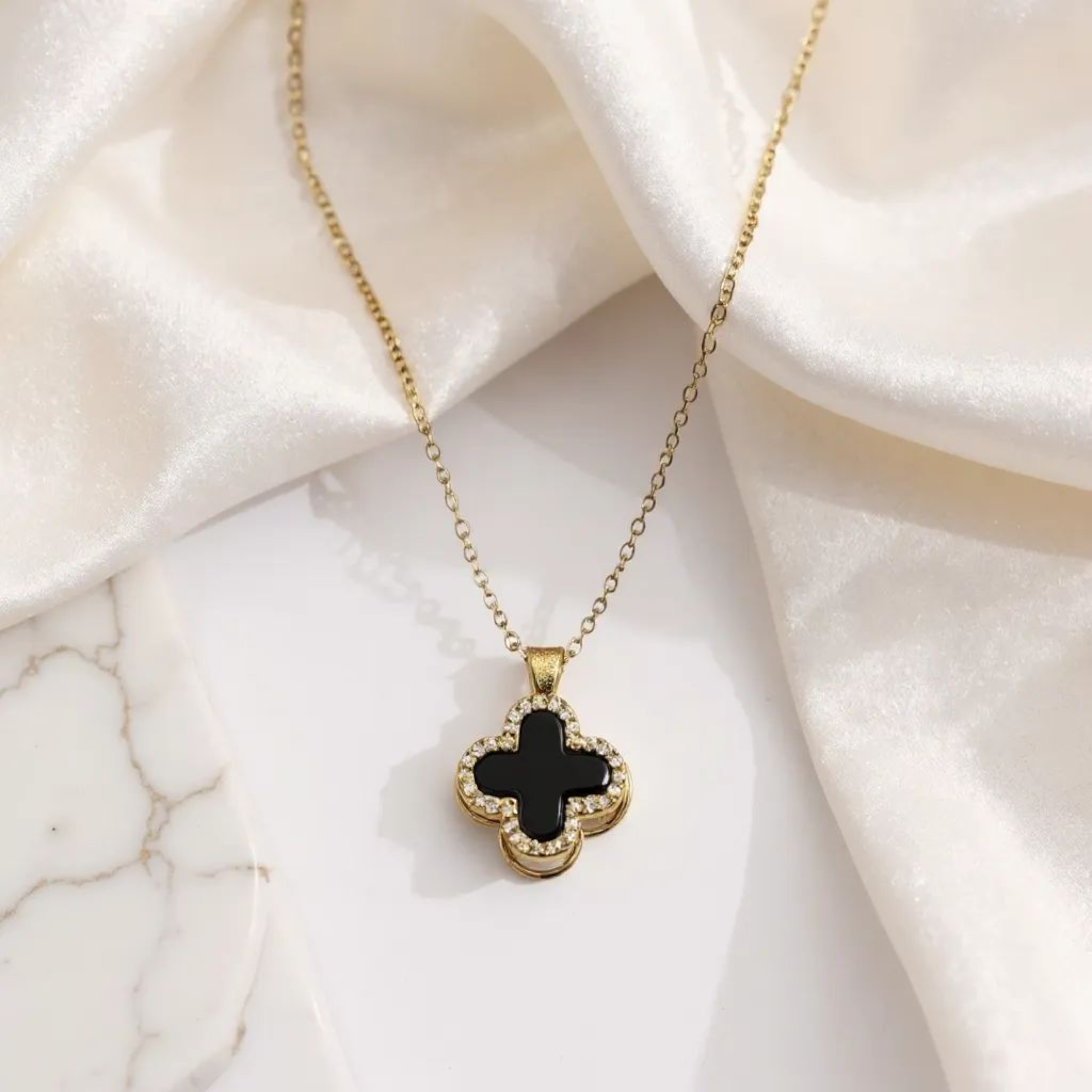 Black Clover Rotating 18K Gold Plated Necklace