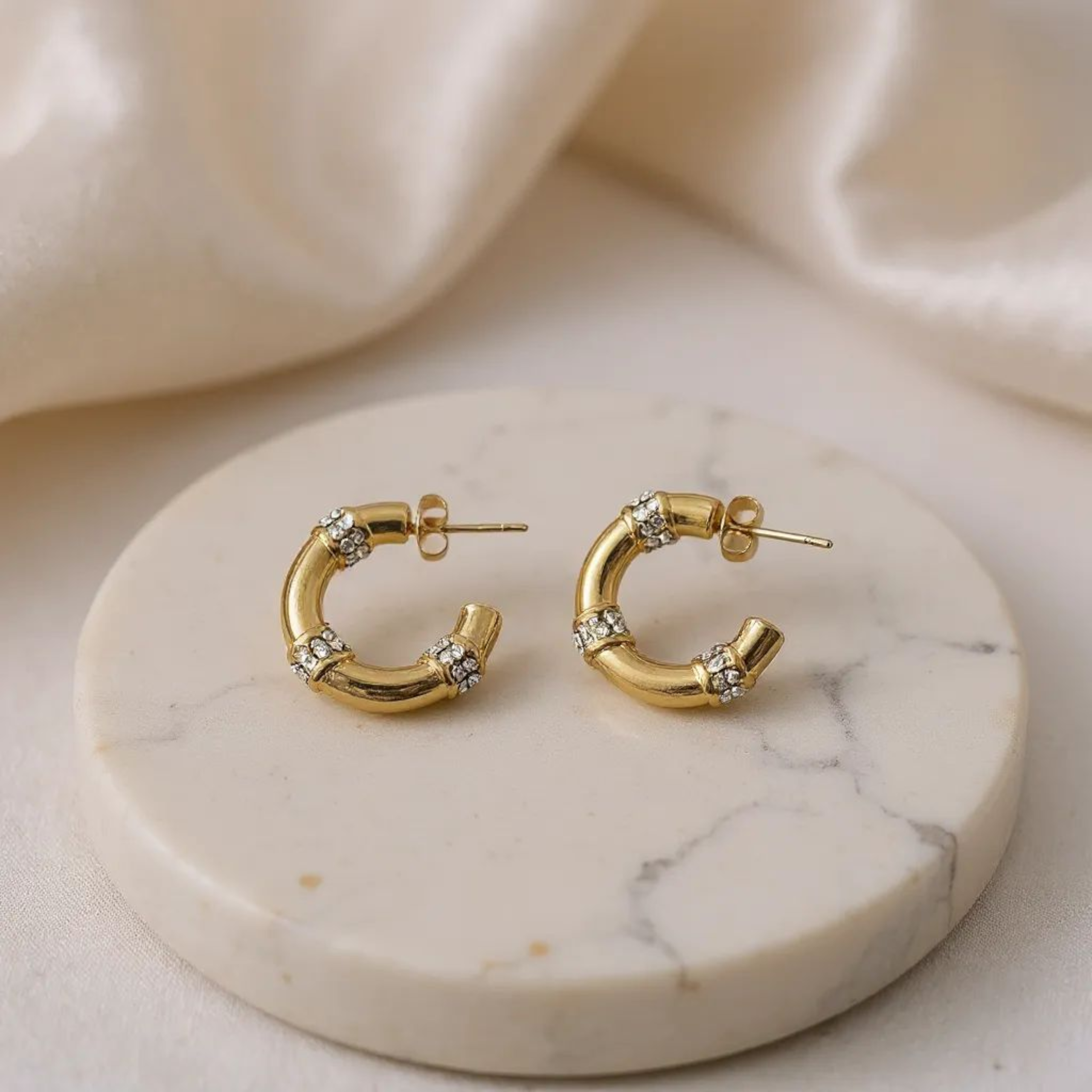 Hoop with Diamond 18K Gold Plated Earrings