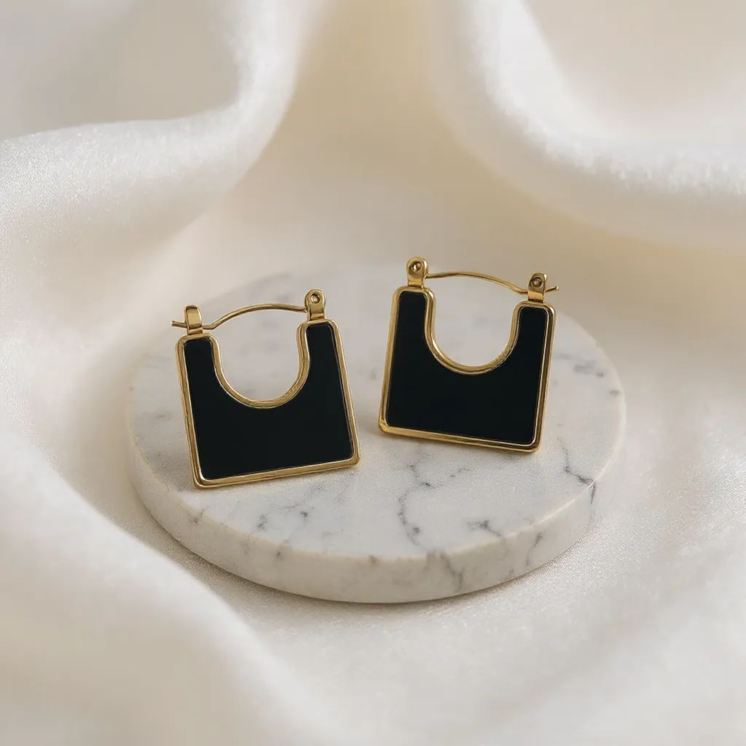U-Shaped Black Hoop 18K Gold Plated Earrings