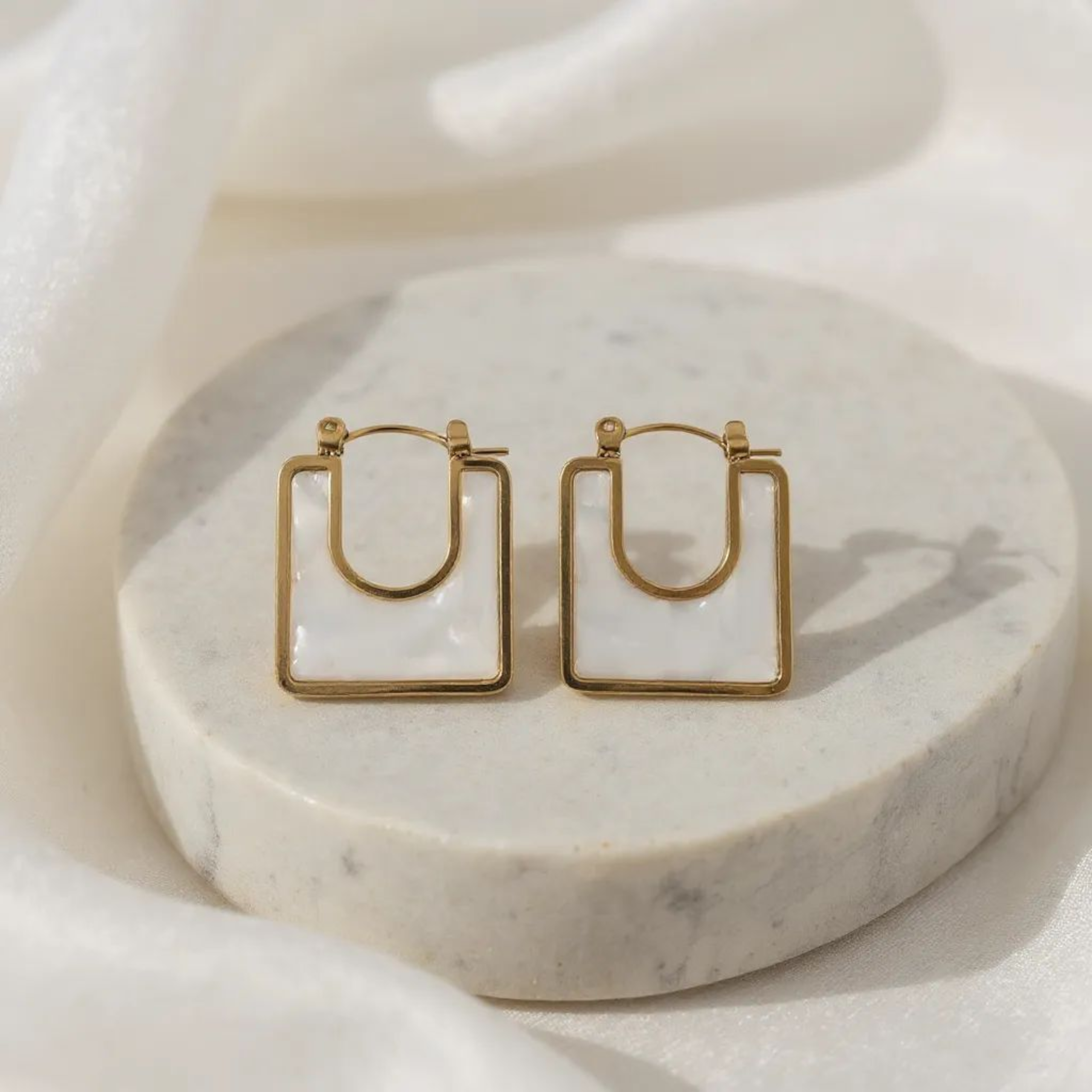U-Shaped White Hoop 18K Gold Plated Earrings