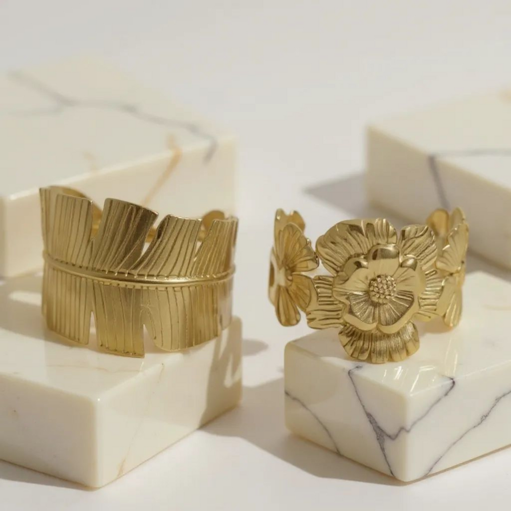 Leaf and Flower Handcuff Bundle 18K Gold Plated