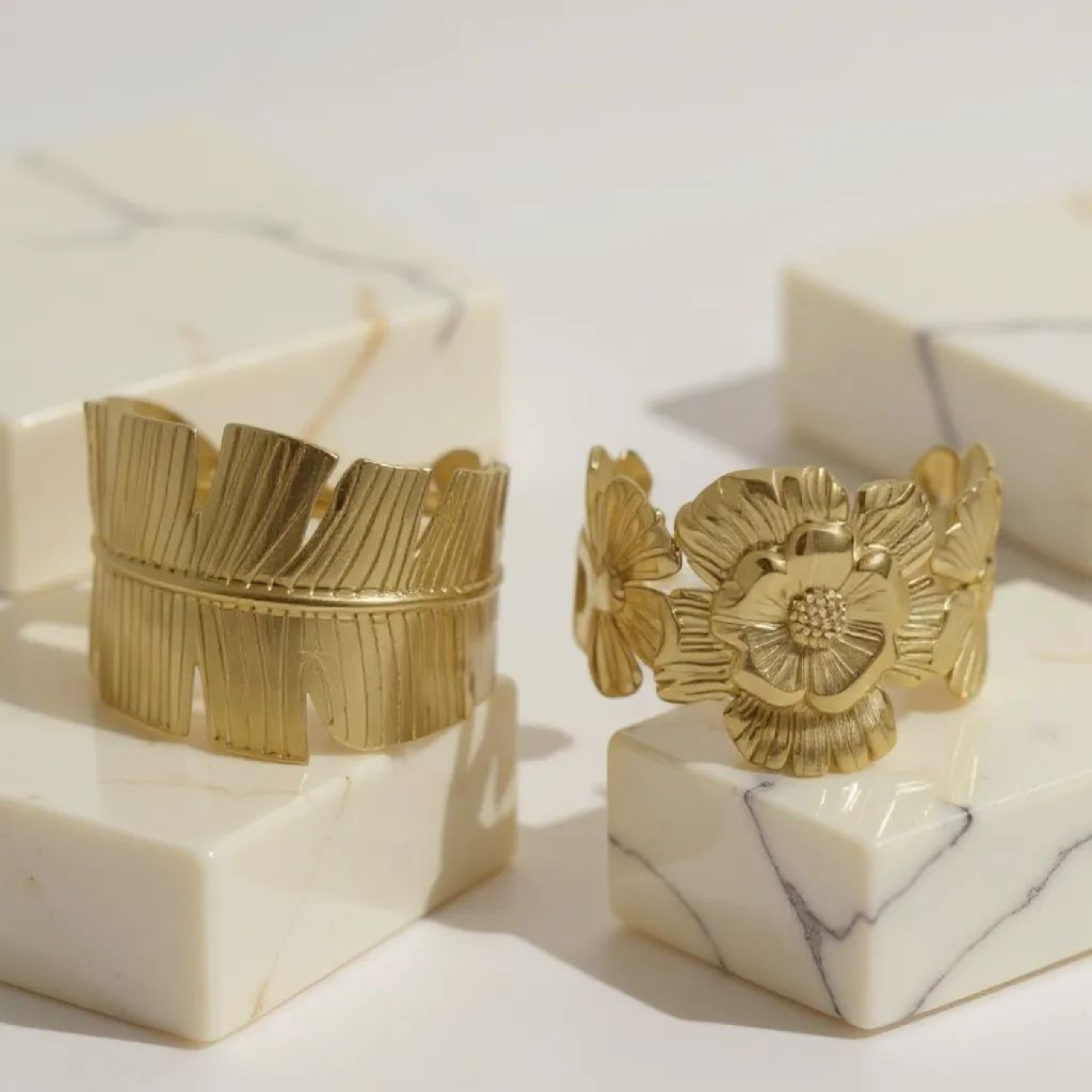 Leaf and Flower Handcuff Bundle 18K Gold Plated