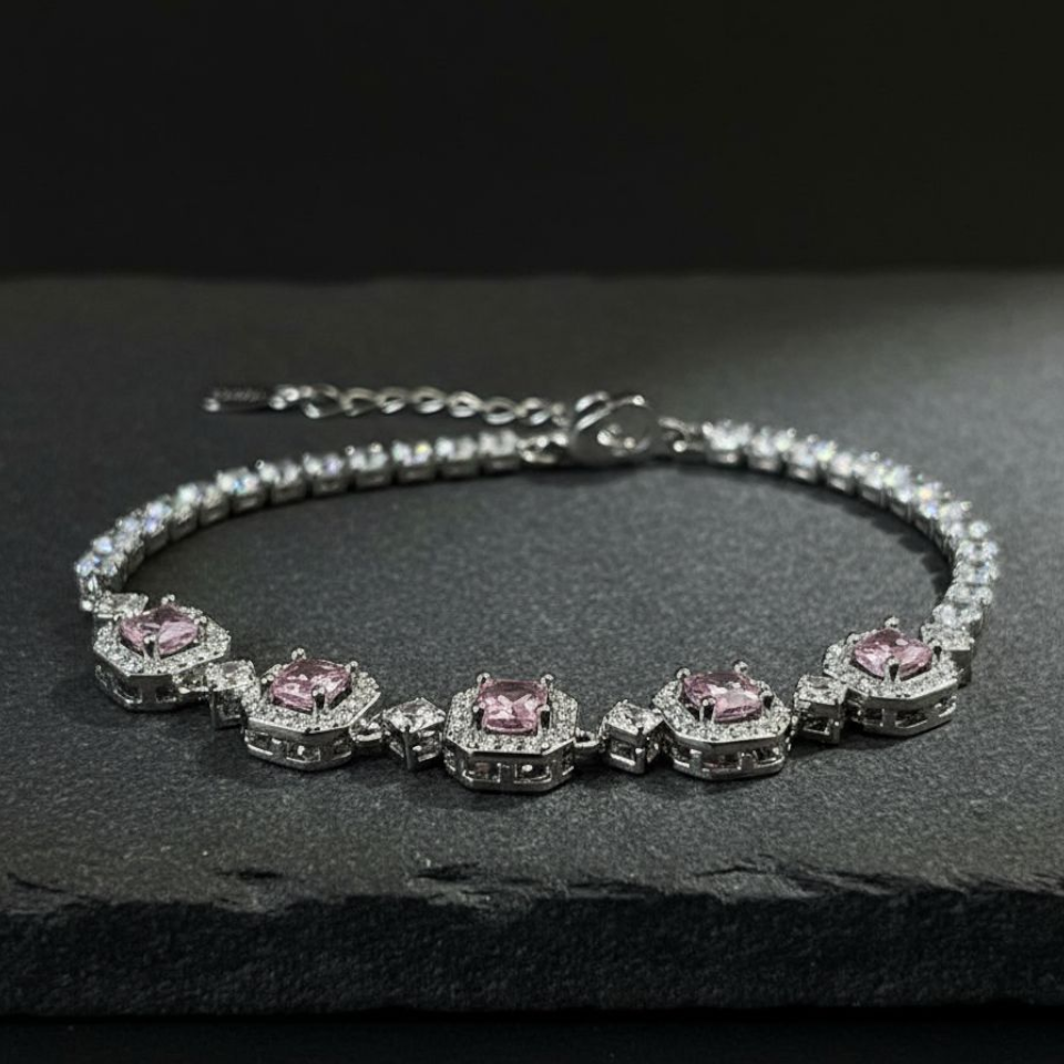 Pastel Blush Silver Plated Bracelet (Adjustable)