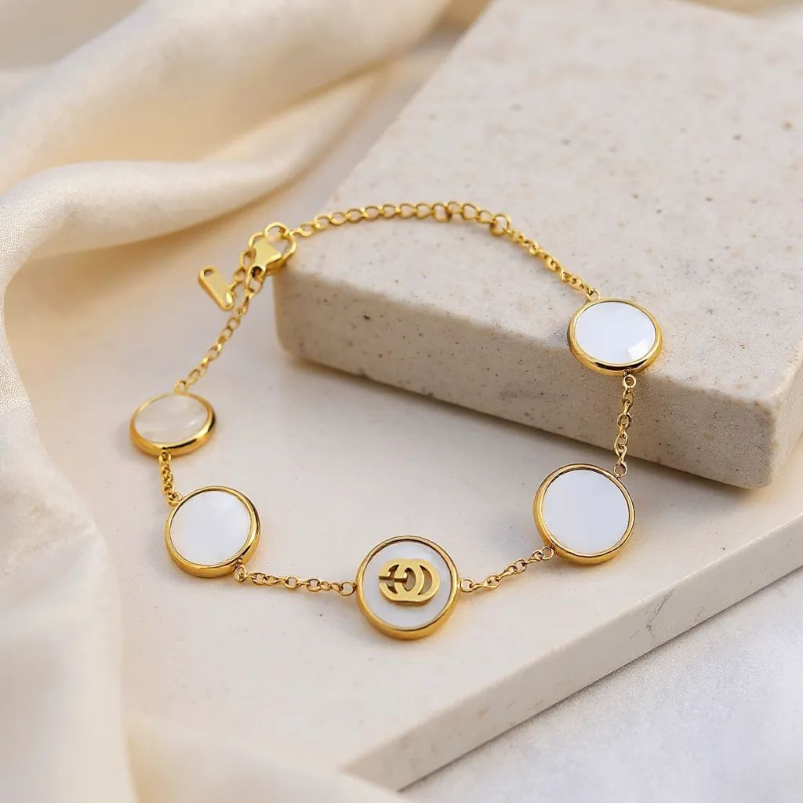 Chanel White Link 18K Gold Plated Bracelet