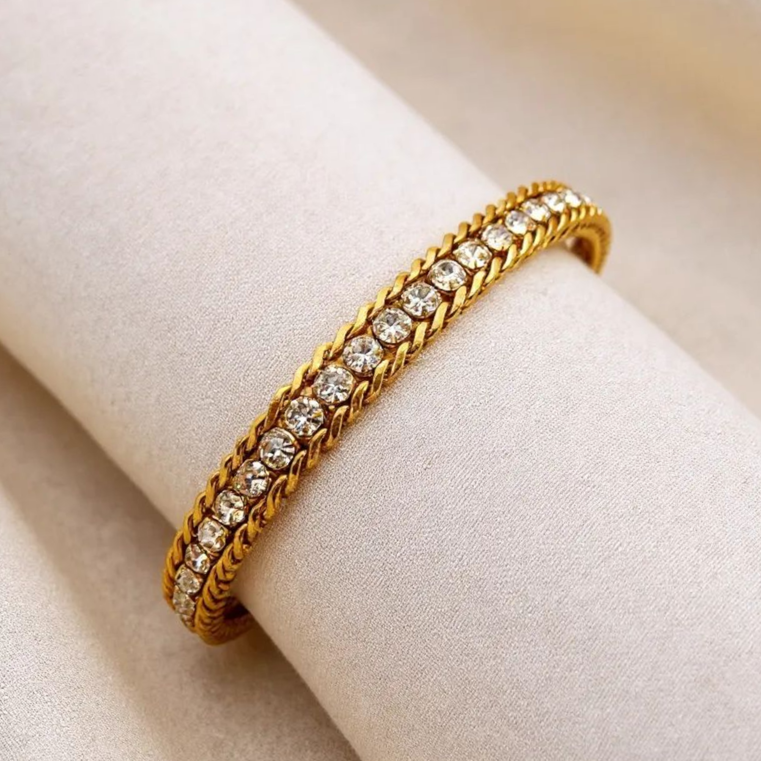 Diamond Line 18K Gold Plated Bracelet