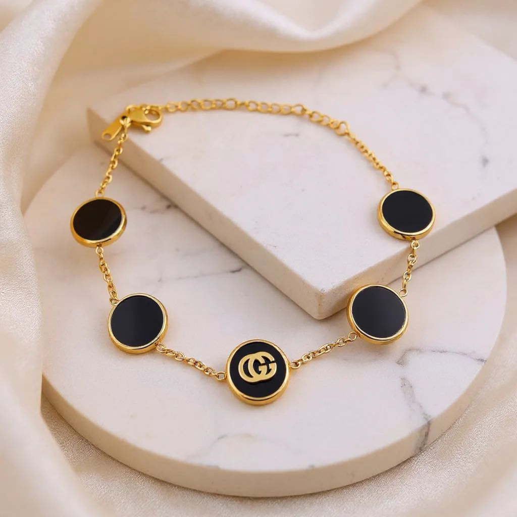 Chanel Black Link 18K Gold Plated Bracelet