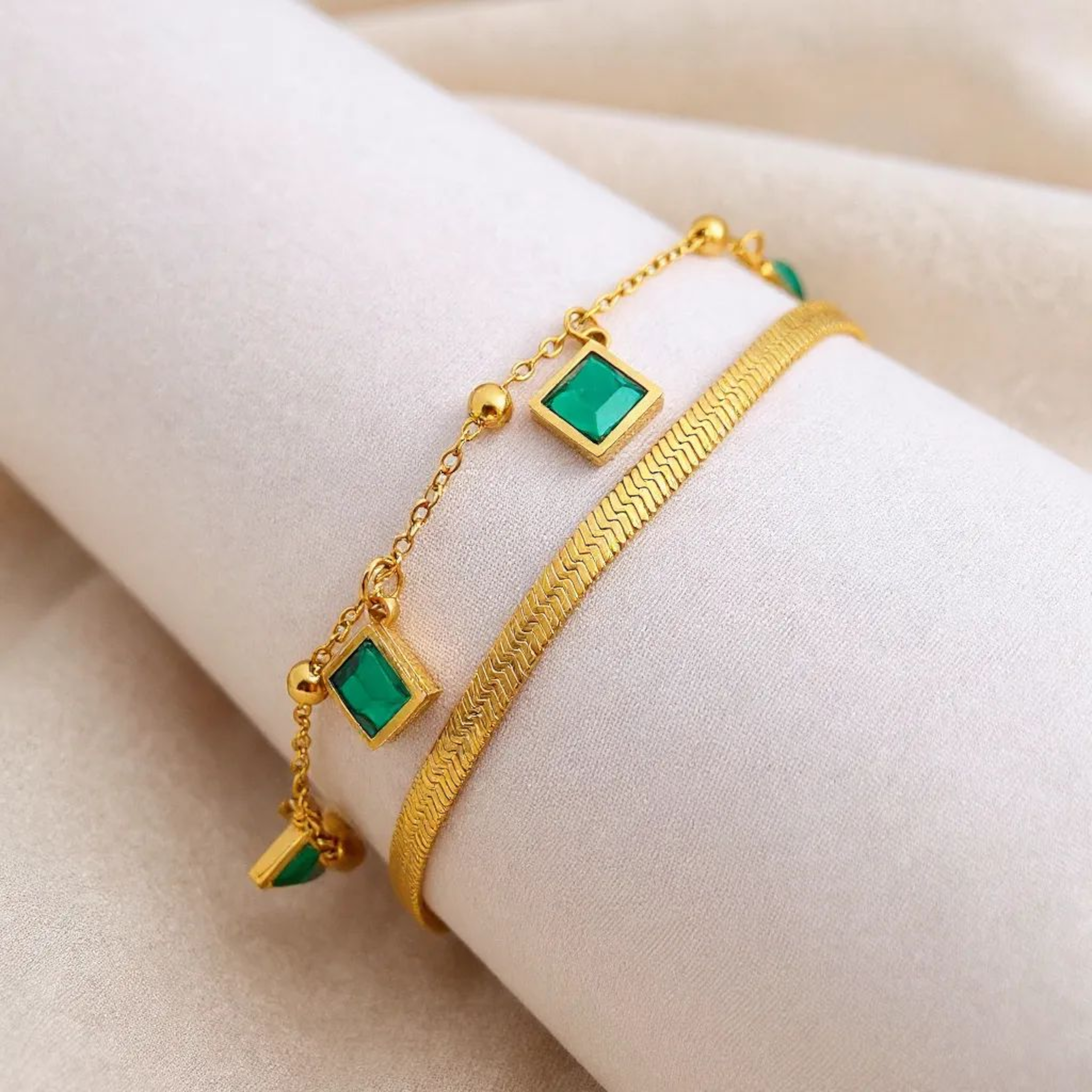 Emerald Square 18K Gold Plated Bracelet